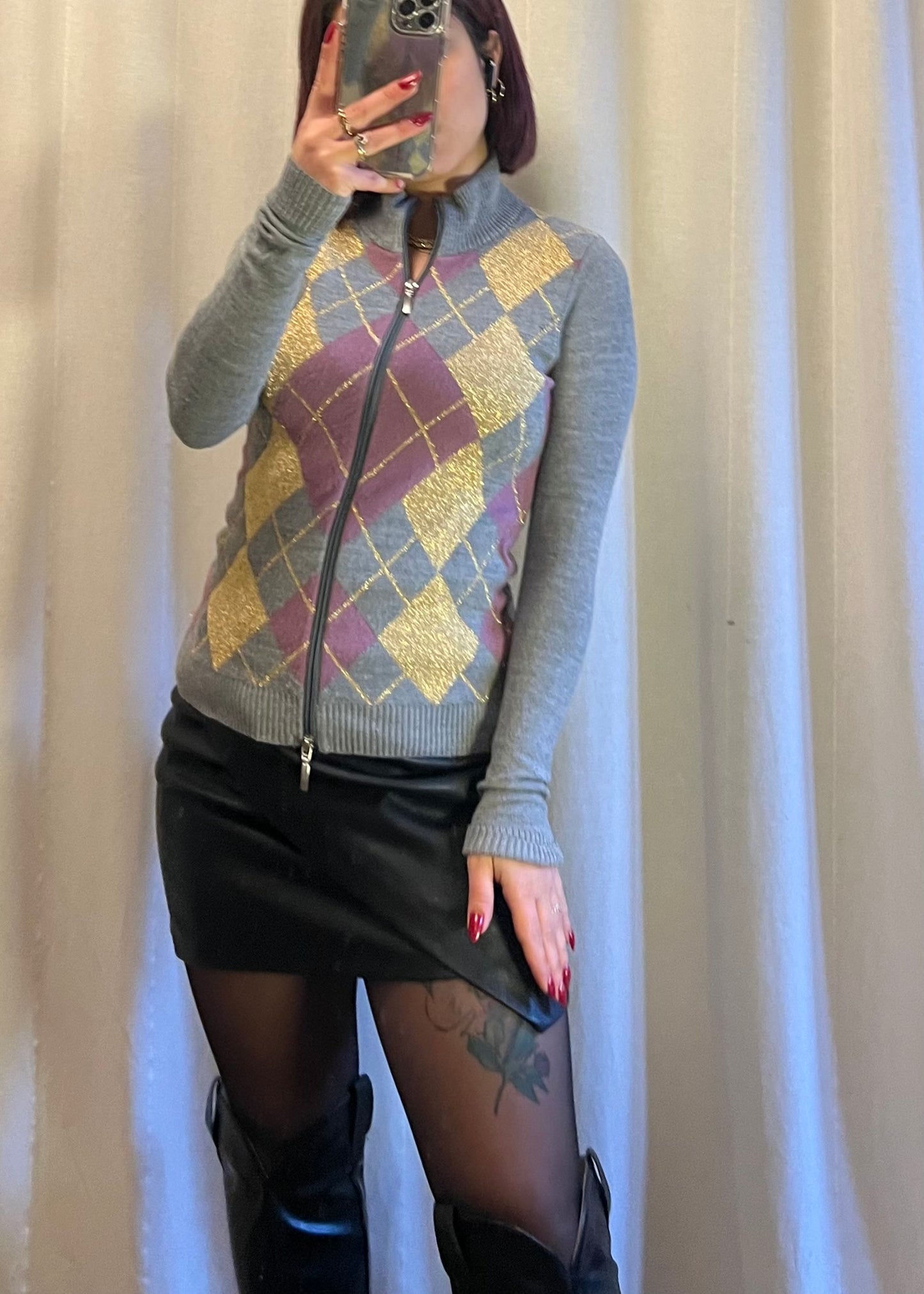 Maglione in lana  a rombi multicolor