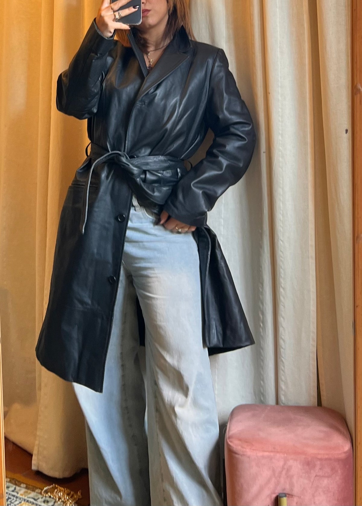 Trench in Vera Pelle Nera Conbipel – Style Vintage Y2K / 90s