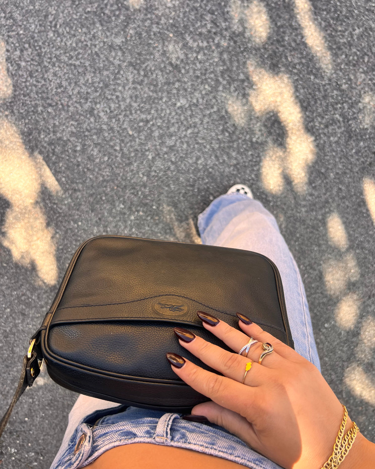 Borsa a Tracolla Vintage Longchamp in Pelle Granata – Nera