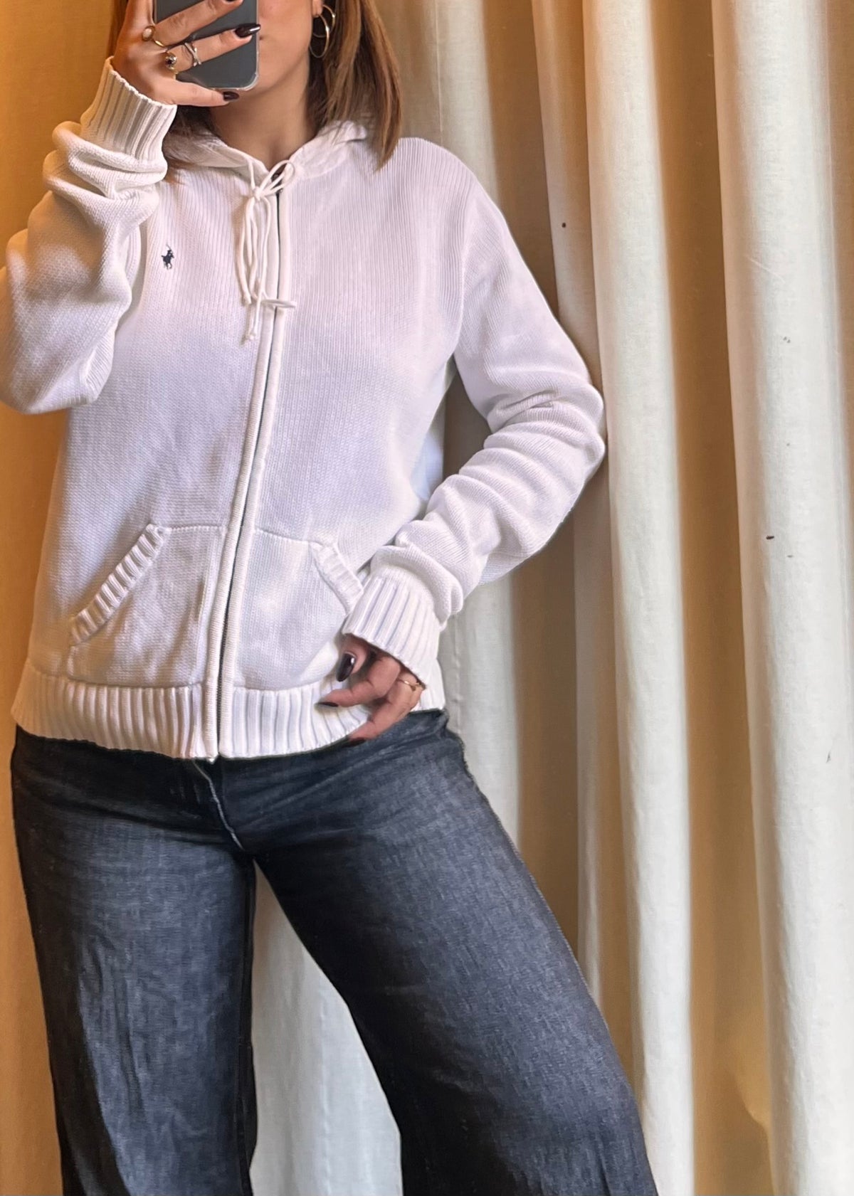 Felpa in maglia di cotone Ralph Lauren con cappuccio e zip – BIANCO (Tg. XL)