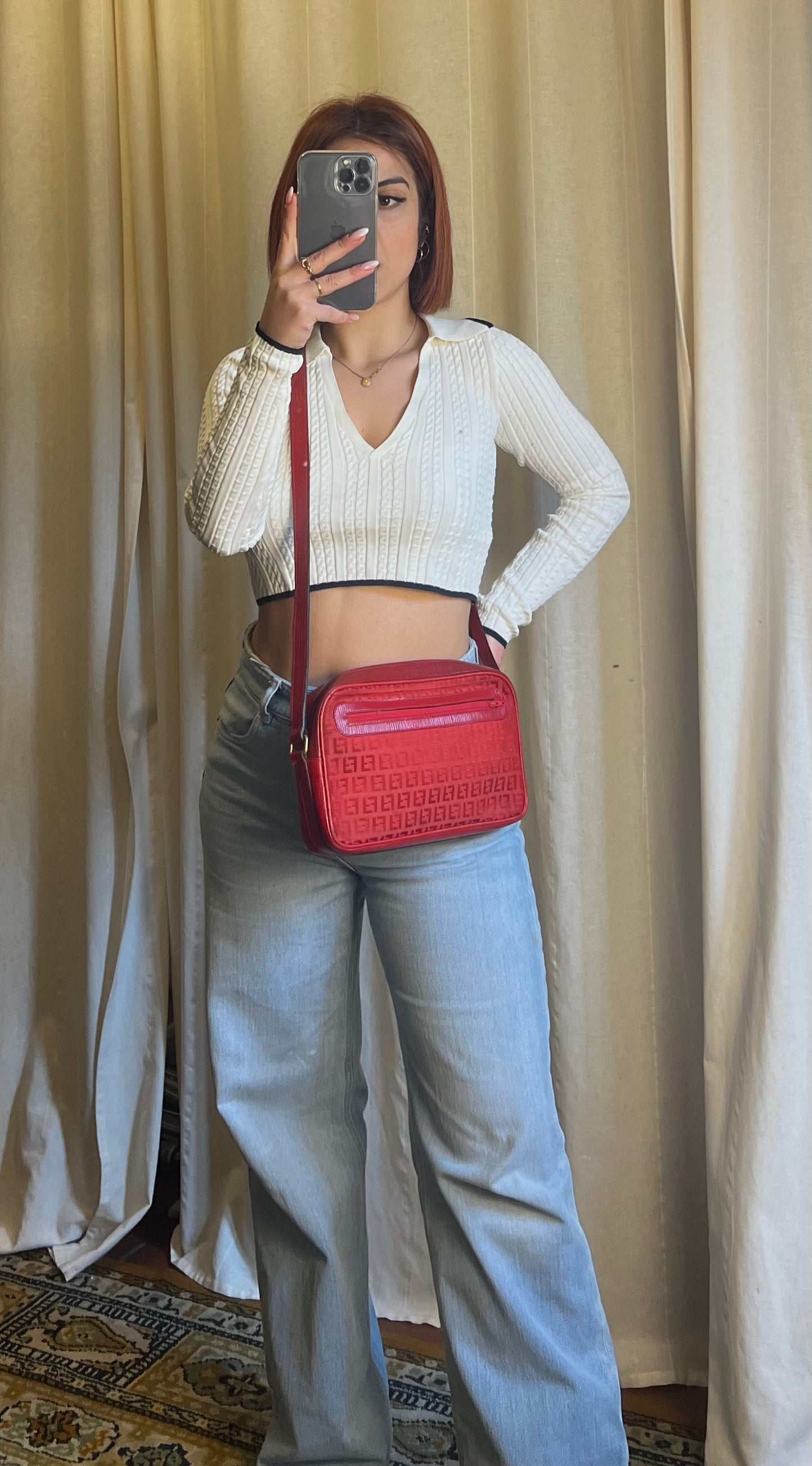 FENDI – Tracolla Vintage Camera Bag in Tessuto Zucca Rosso