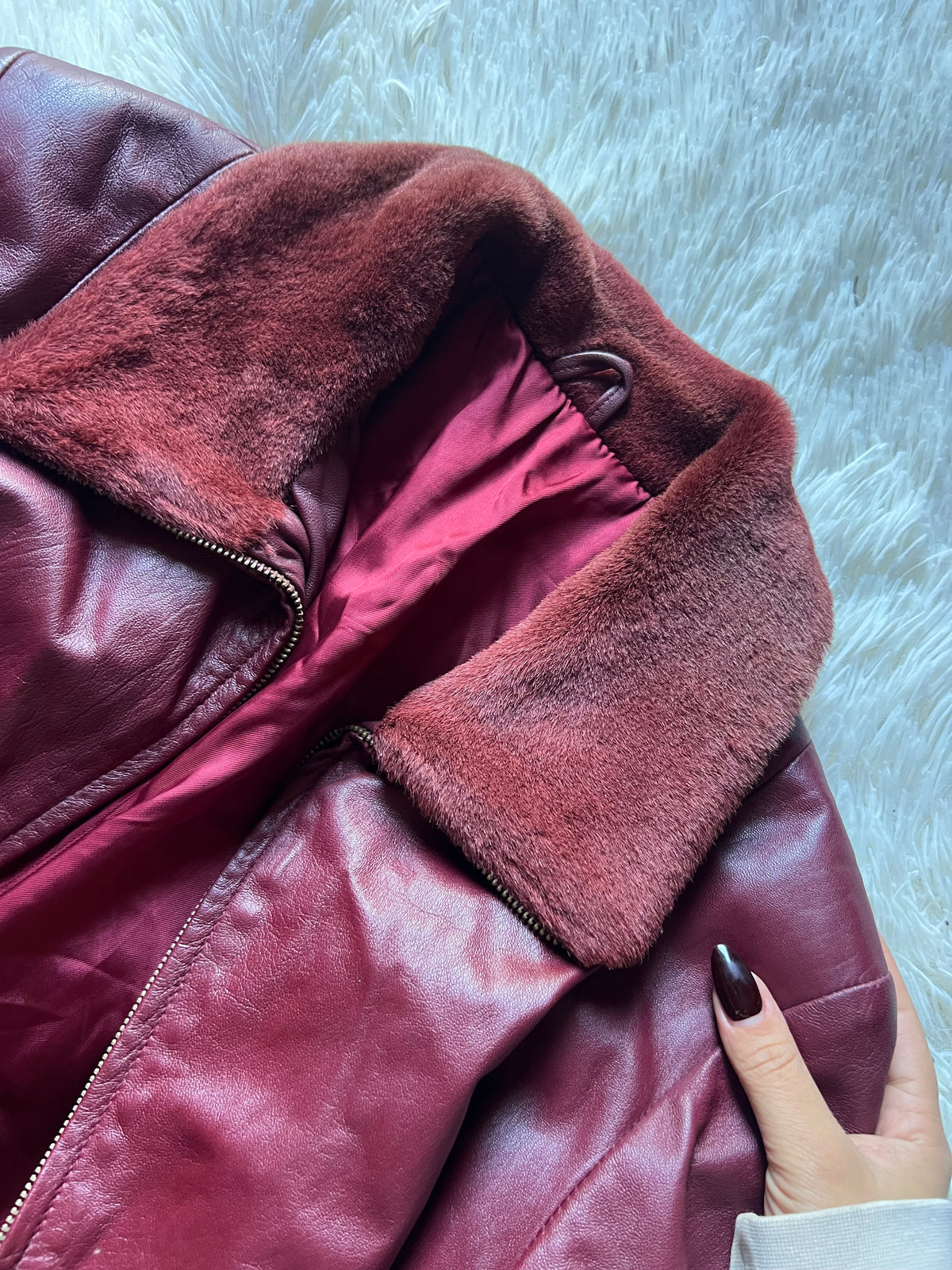 Cappotto di Vera Pelle Borgogna