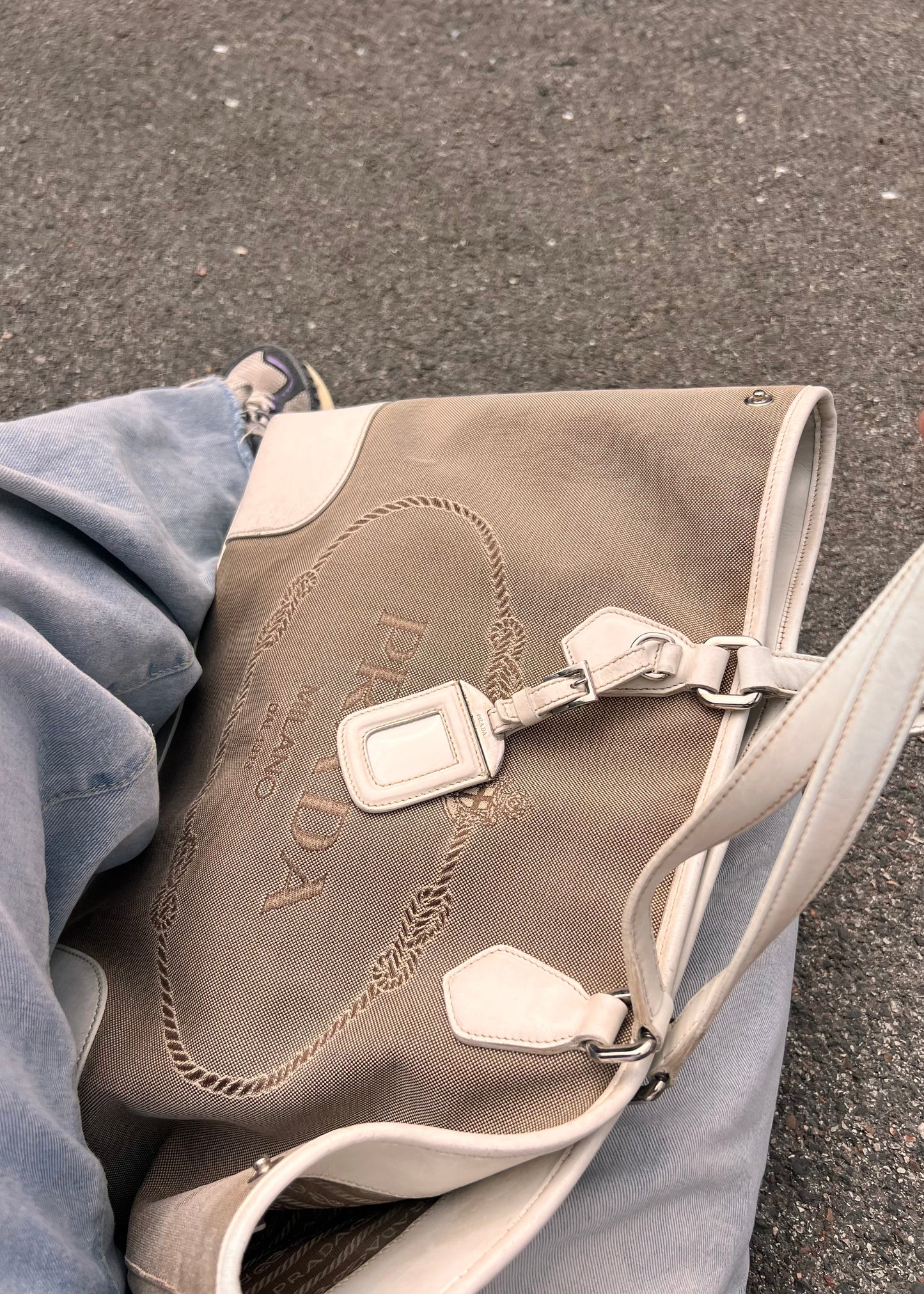 Prada Logo Jacquard Tote – Canvas & Leather