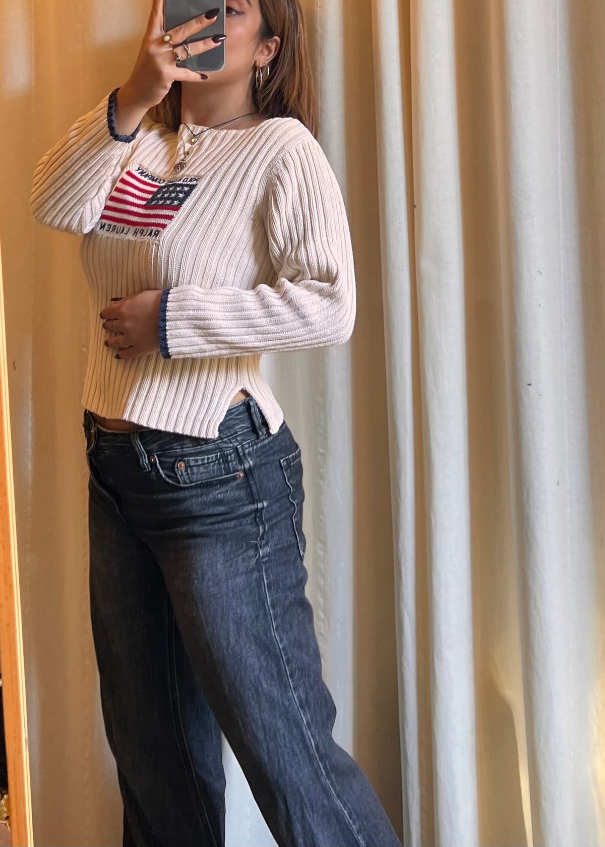 Maglione Vintage Polo Jeans Co. Ralph Lauren in Cotone – Motivo Bandiera USA