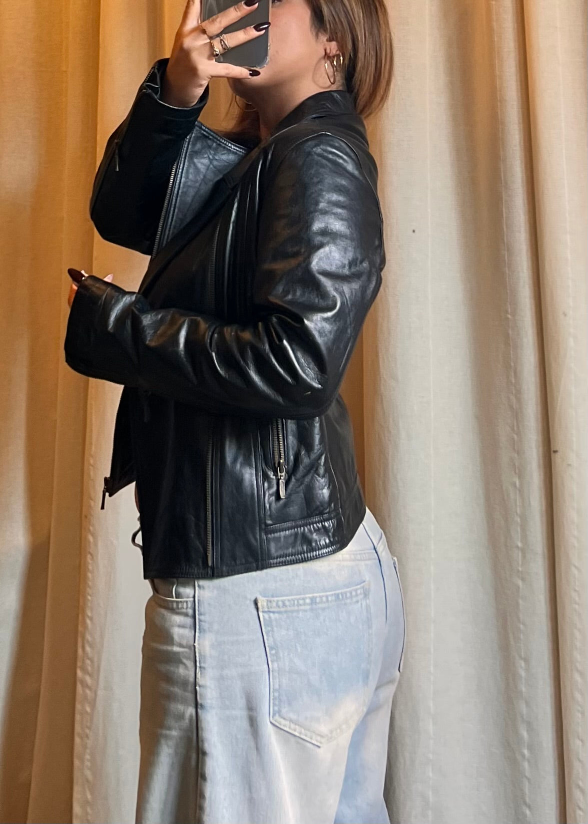 Giacca / Biker in Vera Pelle Nera – Taglia S (Donna)