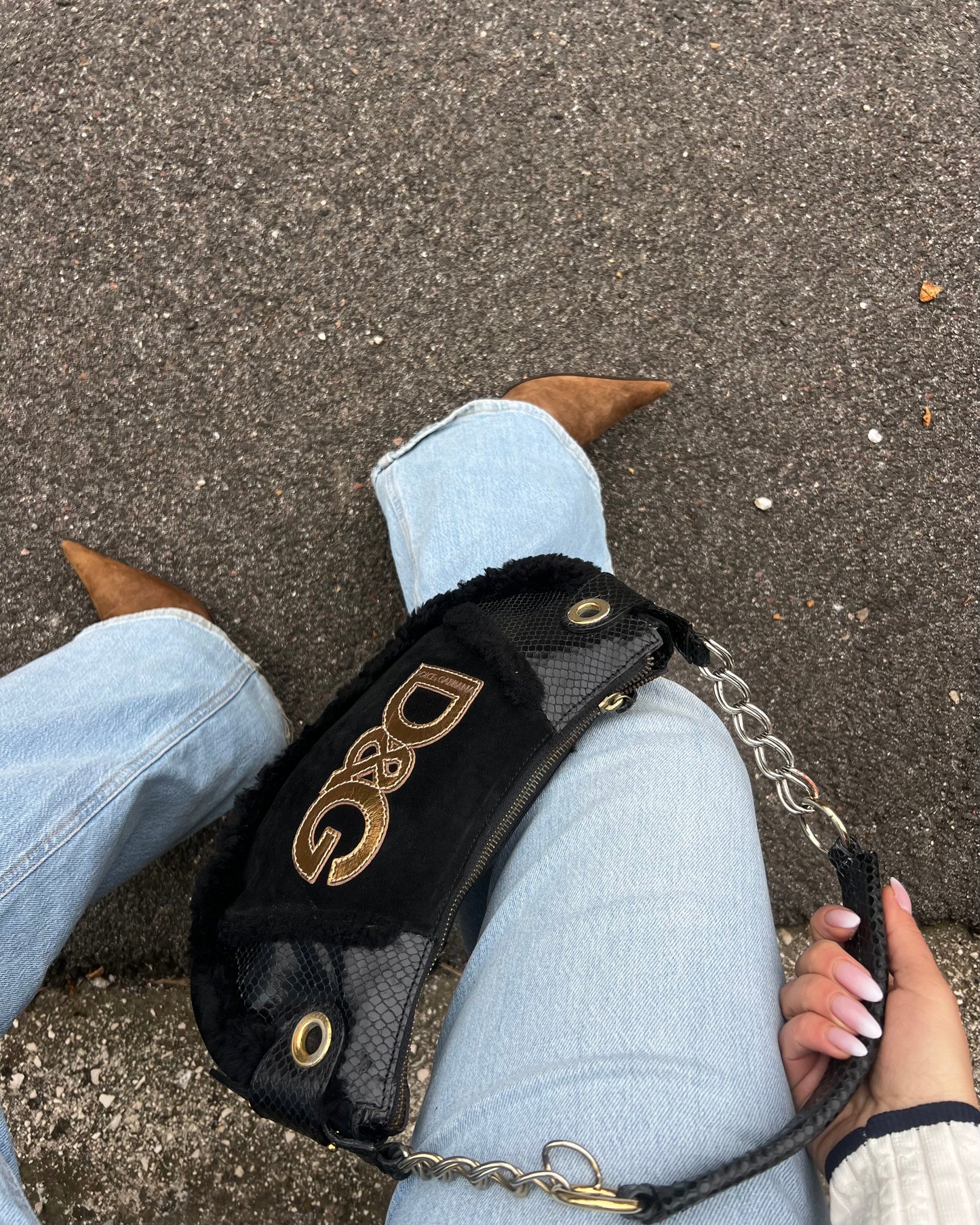 Borsa a spalla D&G Dolce & Gabbana Vintage - Mix Texture & Shearling