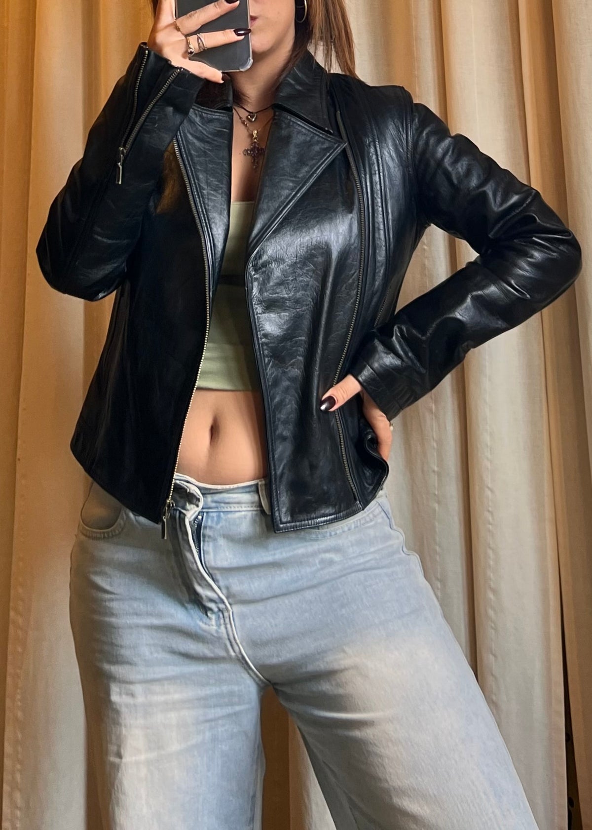Giacca / Biker in Vera Pelle Nera – Taglia S (Donna)