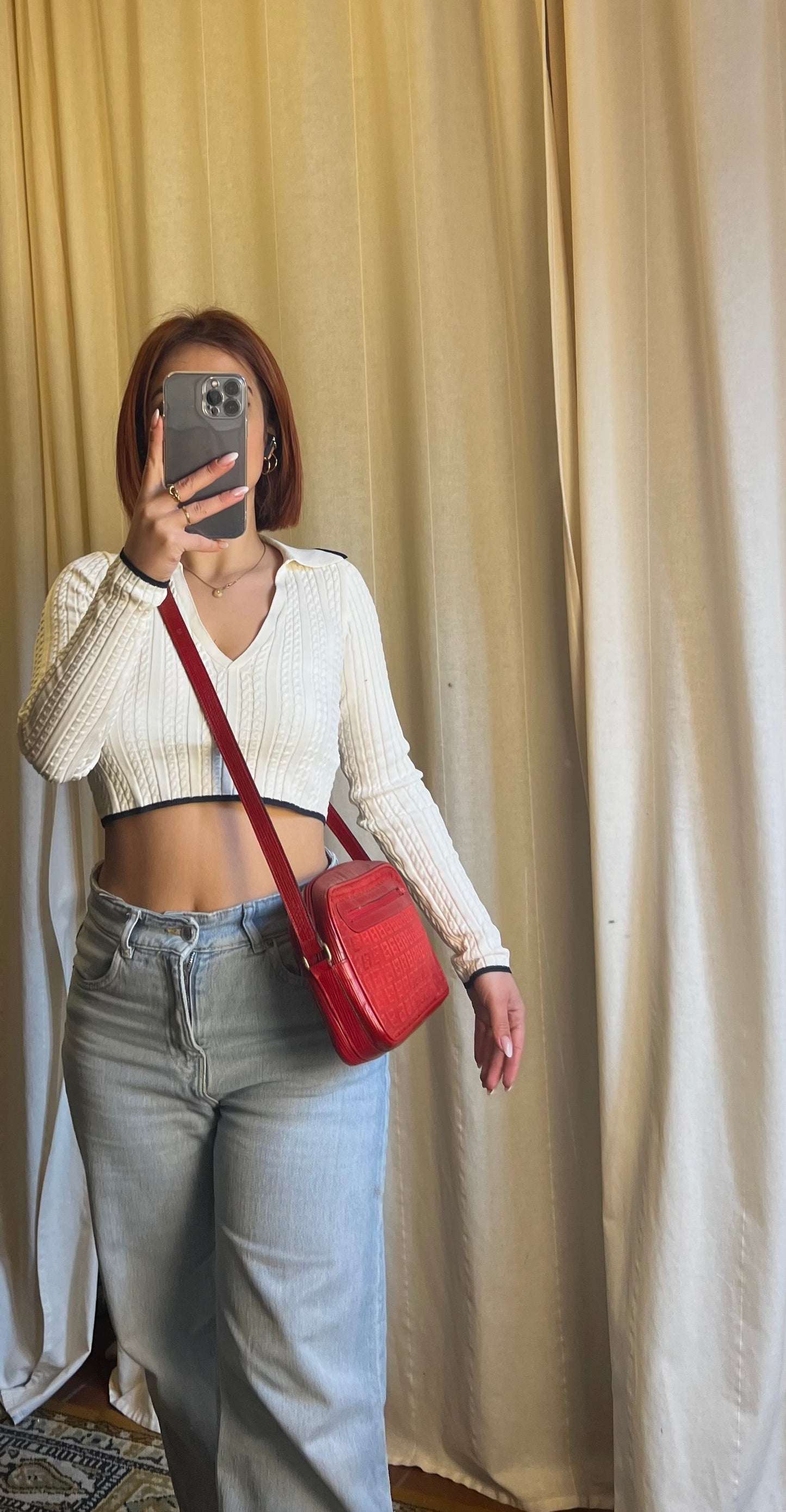 FENDI – Tracolla Vintage Camera Bag in Tessuto Zucca Rosso