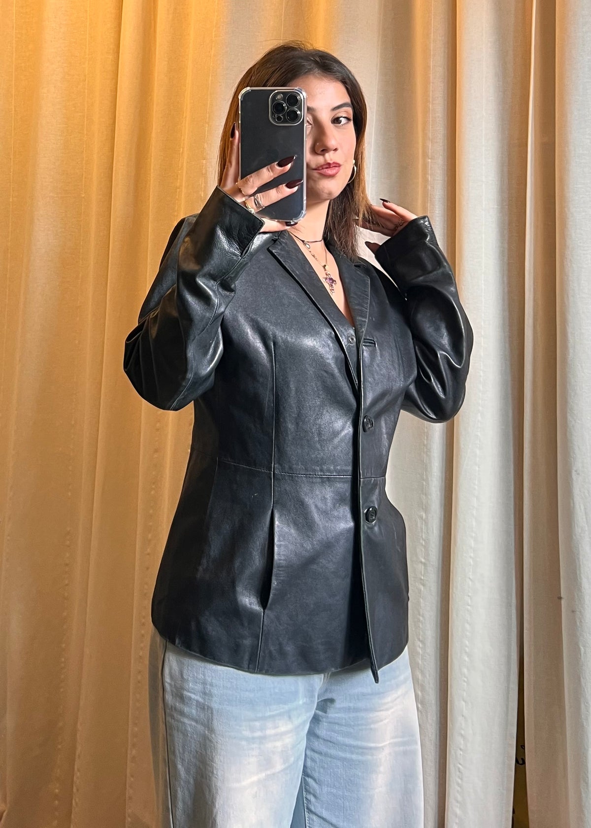 Giacca / Blazer Vintage in Vera Pelle Nera – Santa Maria del Fiore Leather