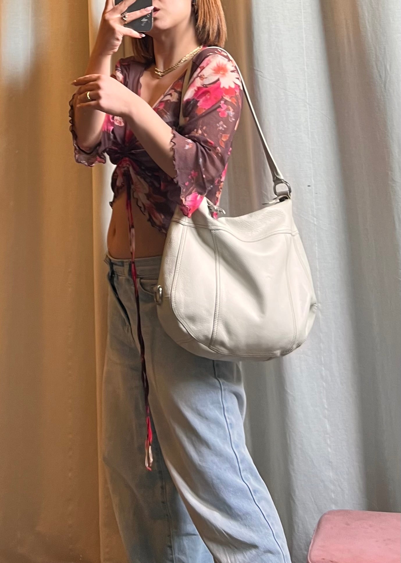 Prada – Borsa Hobo in Pelle Cervo Off-White