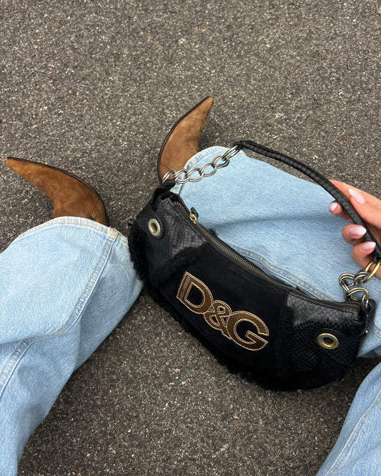 Borsa a spalla D&G Dolce & Gabbana Vintage - Mix Texture & Shearling