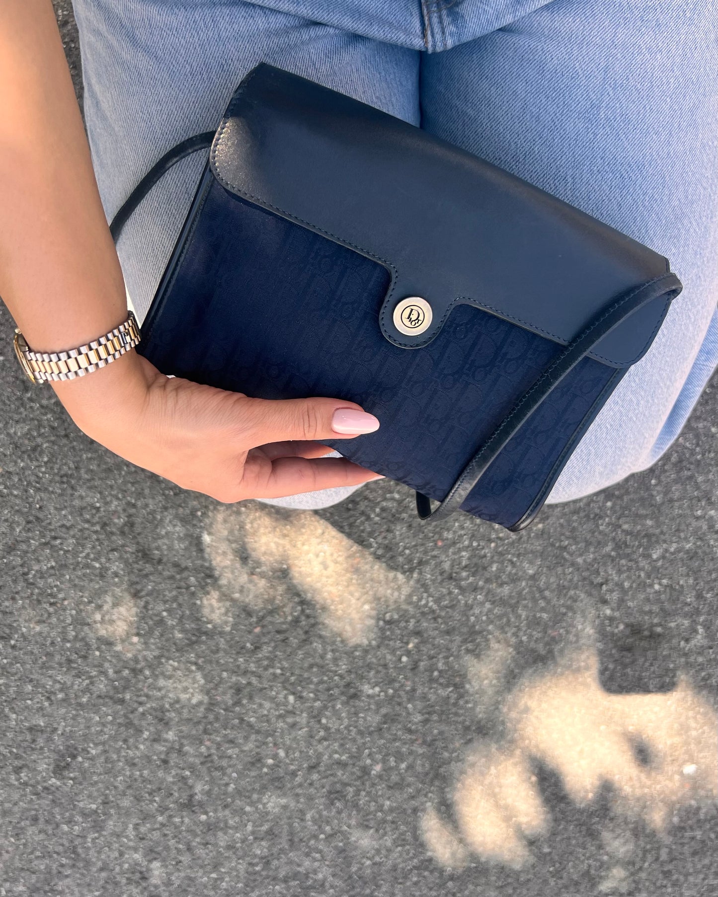 Splendida Borsa Vintage Christian Dior "Oblique" – Navy & Leather