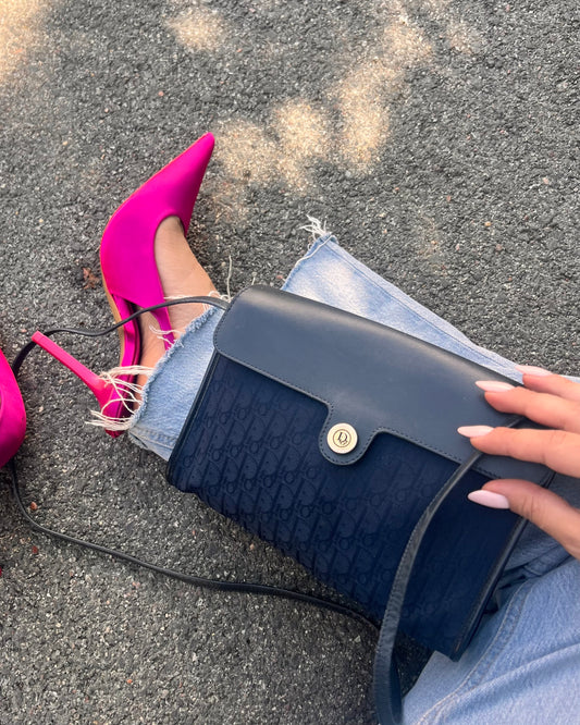 Splendida Borsa Vintage Christian Dior "Oblique" – Navy & Leather