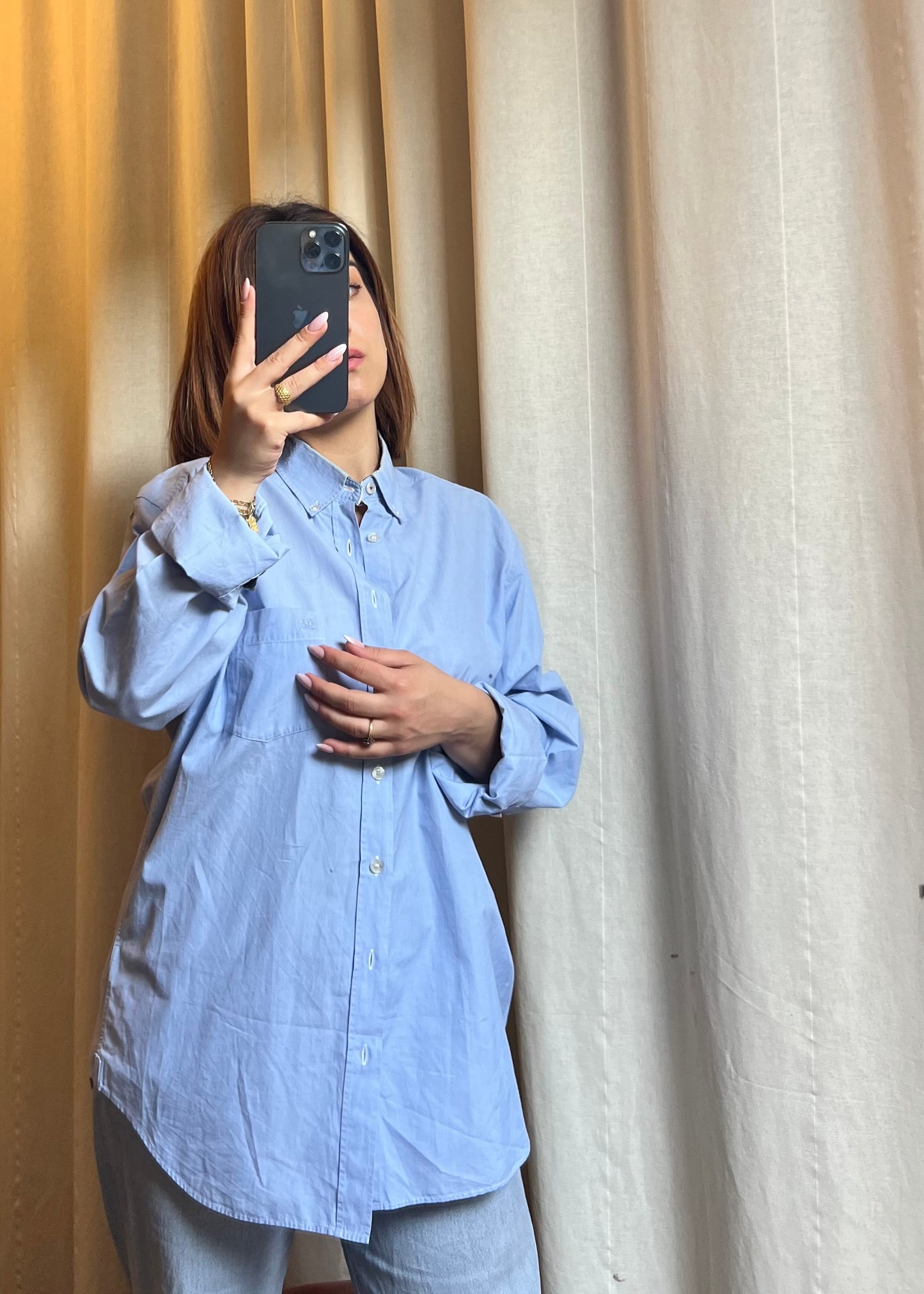 Camicia Azzurra Burberry Brit con Dettagli Check