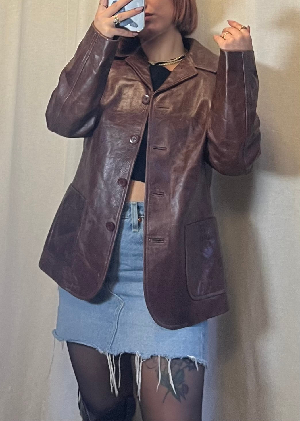 Blazer in pelle invecchiata