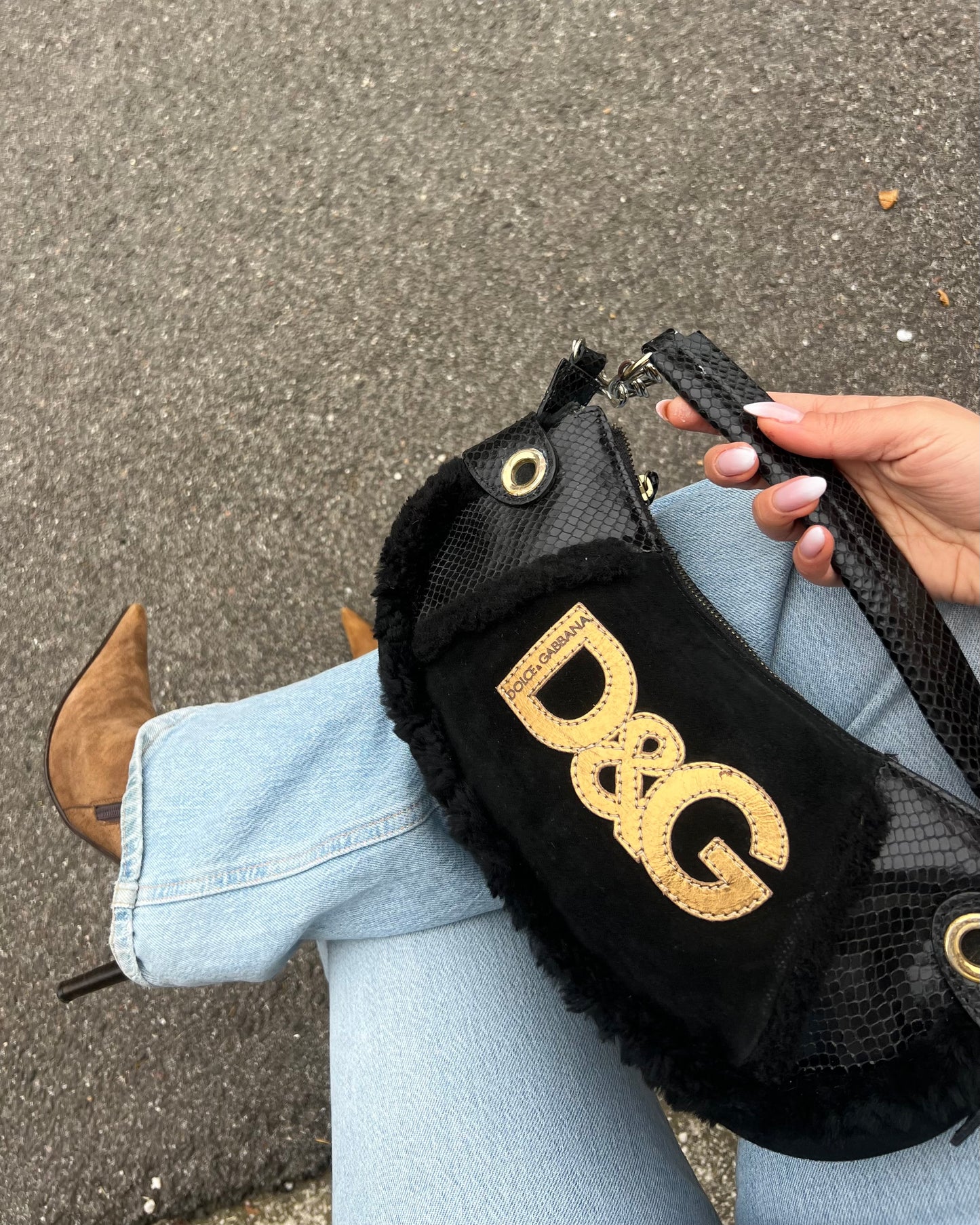 Borsa a spalla D&G Dolce & Gabbana Vintage - Mix Texture & Shearling