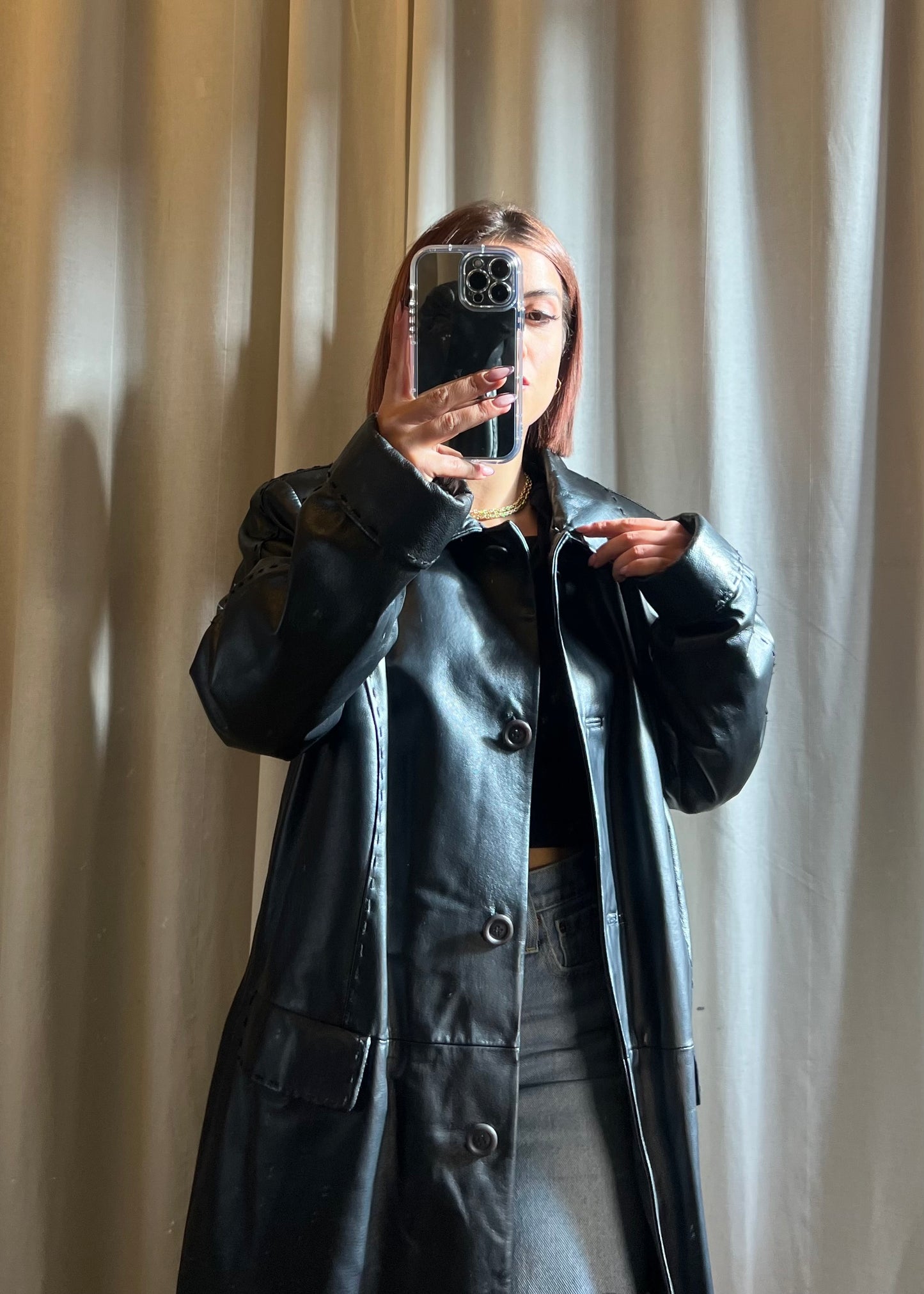 Giacca lunga in pelle