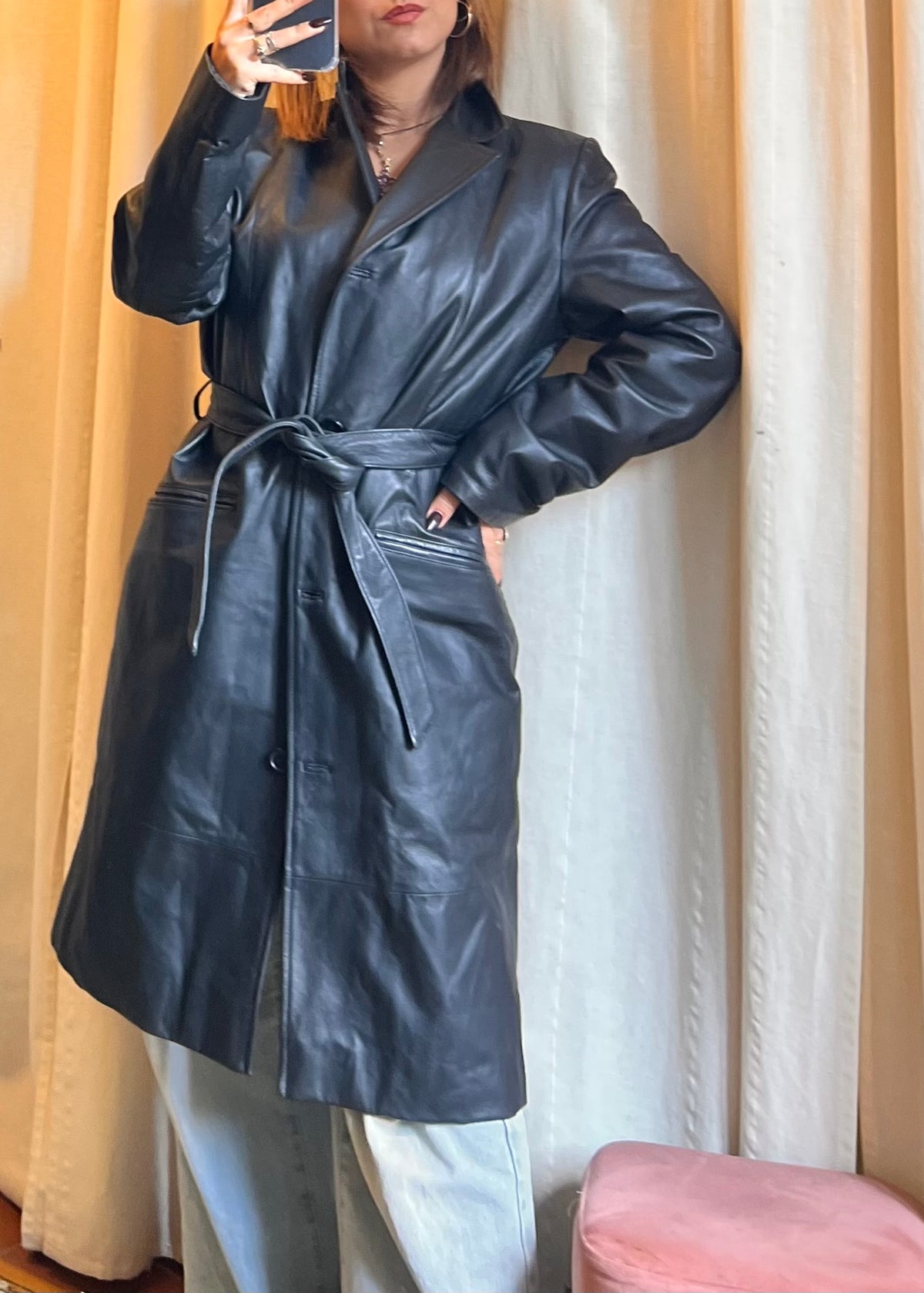 Trench in Vera Pelle Nera Conbipel – Style Vintage Y2K / 90s
