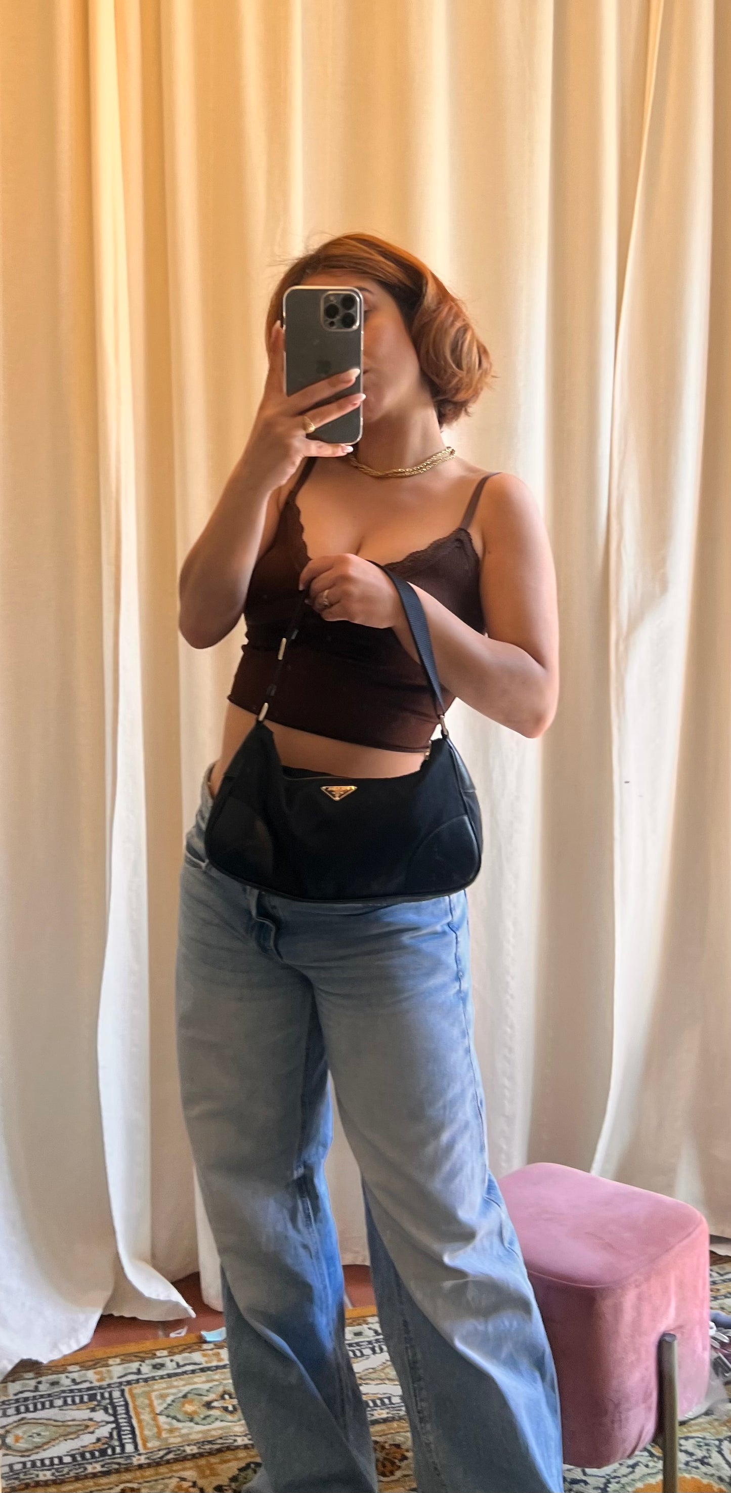 Borsa Hobo in Nylon e Pelle (Modello Re-Edition Style)