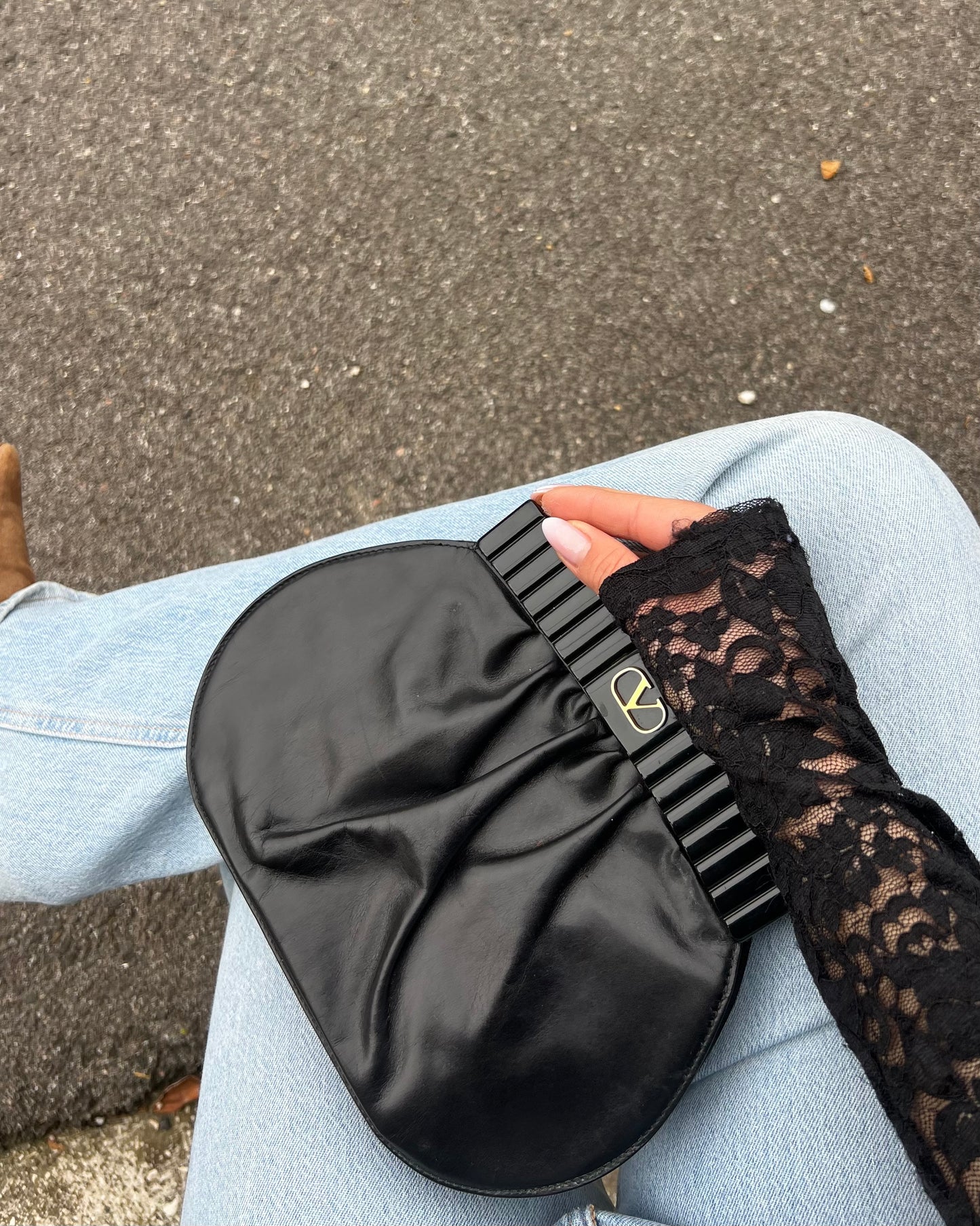 Valentino Garavani – Borsa Vintage a clutch/ Tracolla in Pelle Plissé