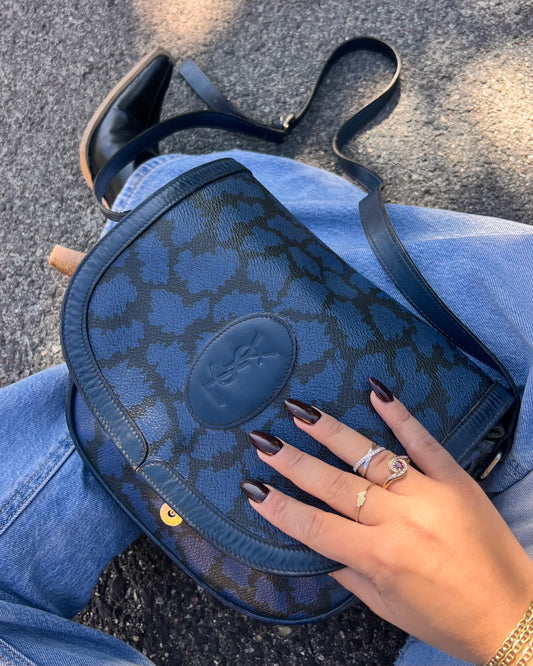 Borsa a Tracolla Vintage Yves Saint Laurent – Pattern Giraffa Blu e Nero