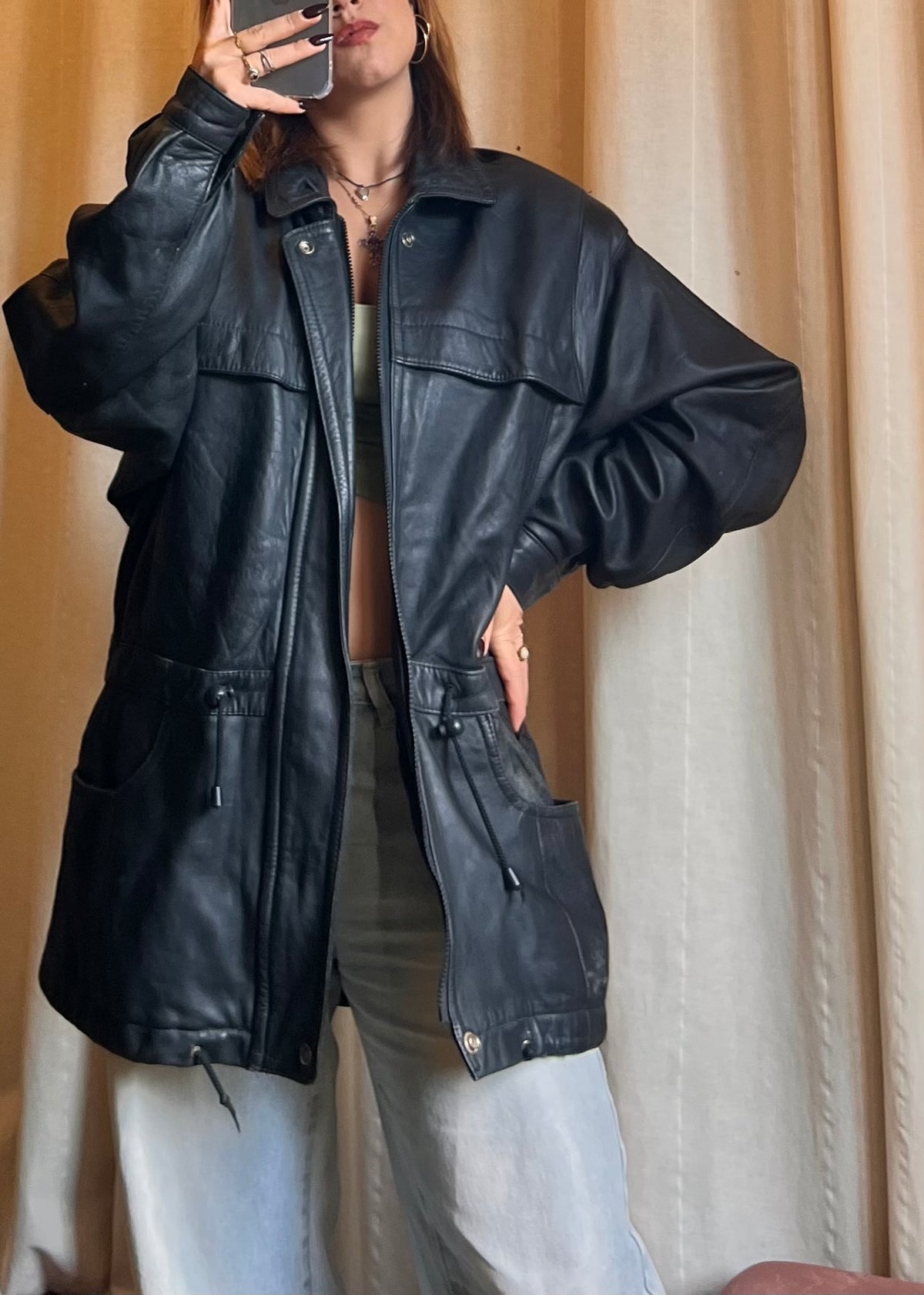Giacca inPelle Nera Vintage Oversize -