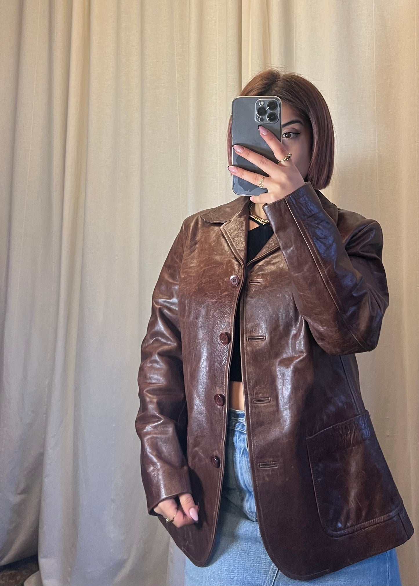 Blazer in pelle invecchiata