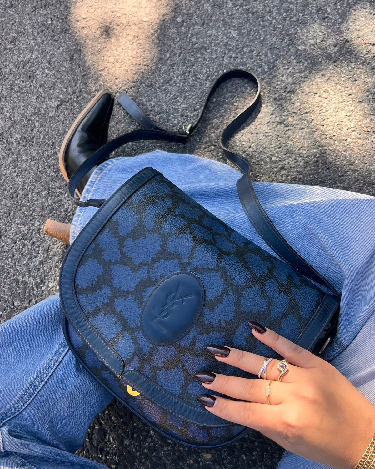 Borsa a Tracolla Vintage Yves Saint Laurent – Pattern Giraffa Blu e Nero