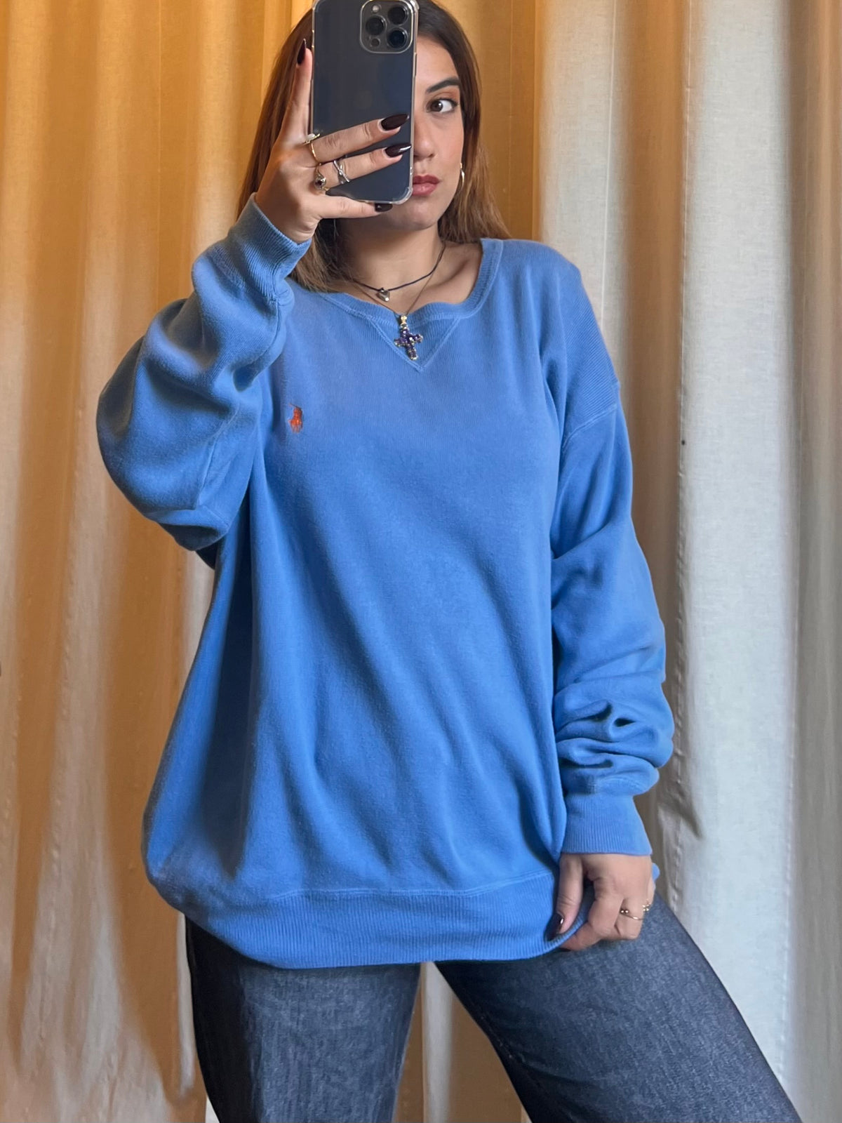 Felpa Vintage Polo Ralph Lauren – Azzurro Polvere – Taglia XL