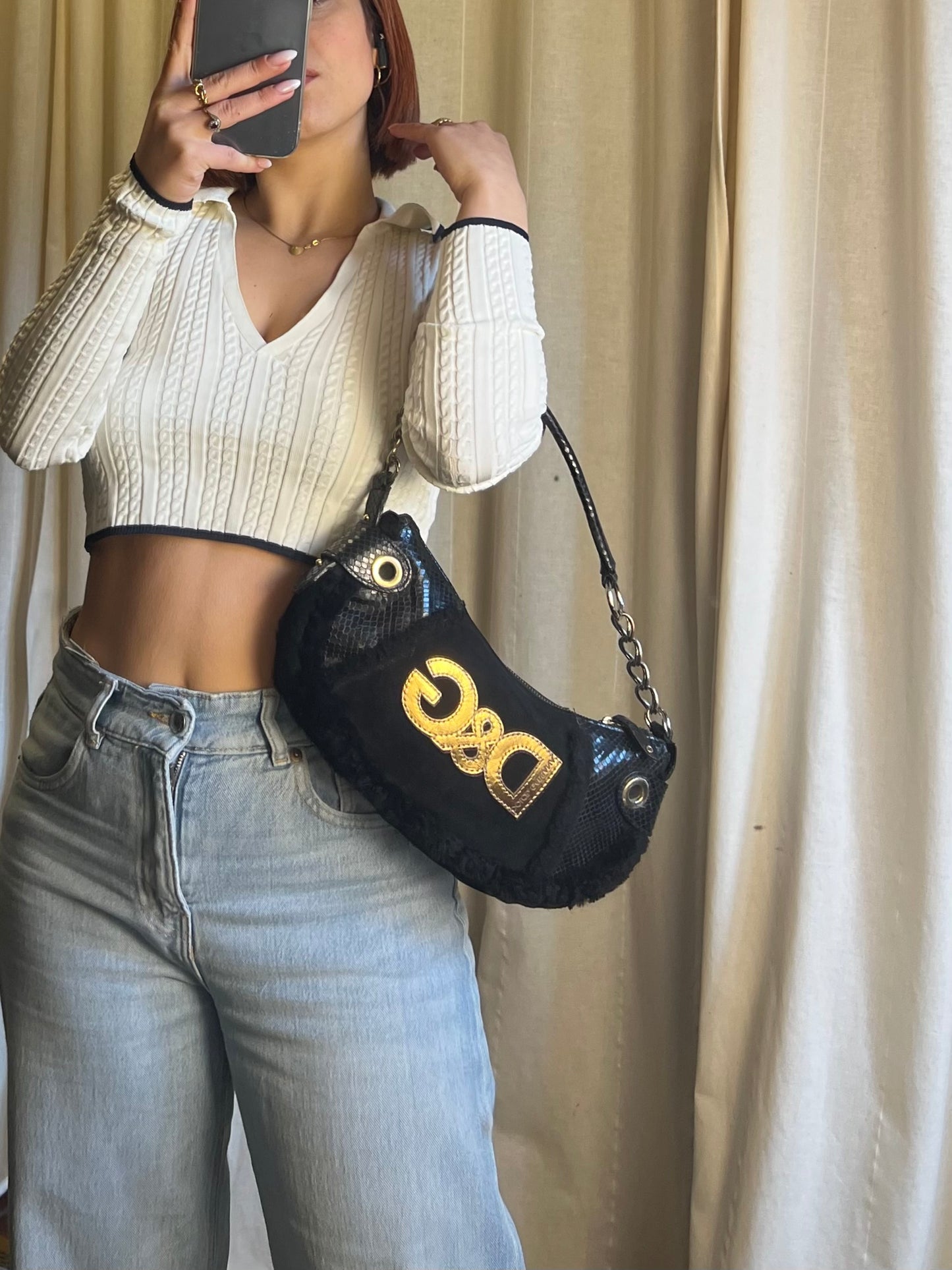 Borsa a spalla D&G Dolce & Gabbana Vintage - Mix Texture & Shearling