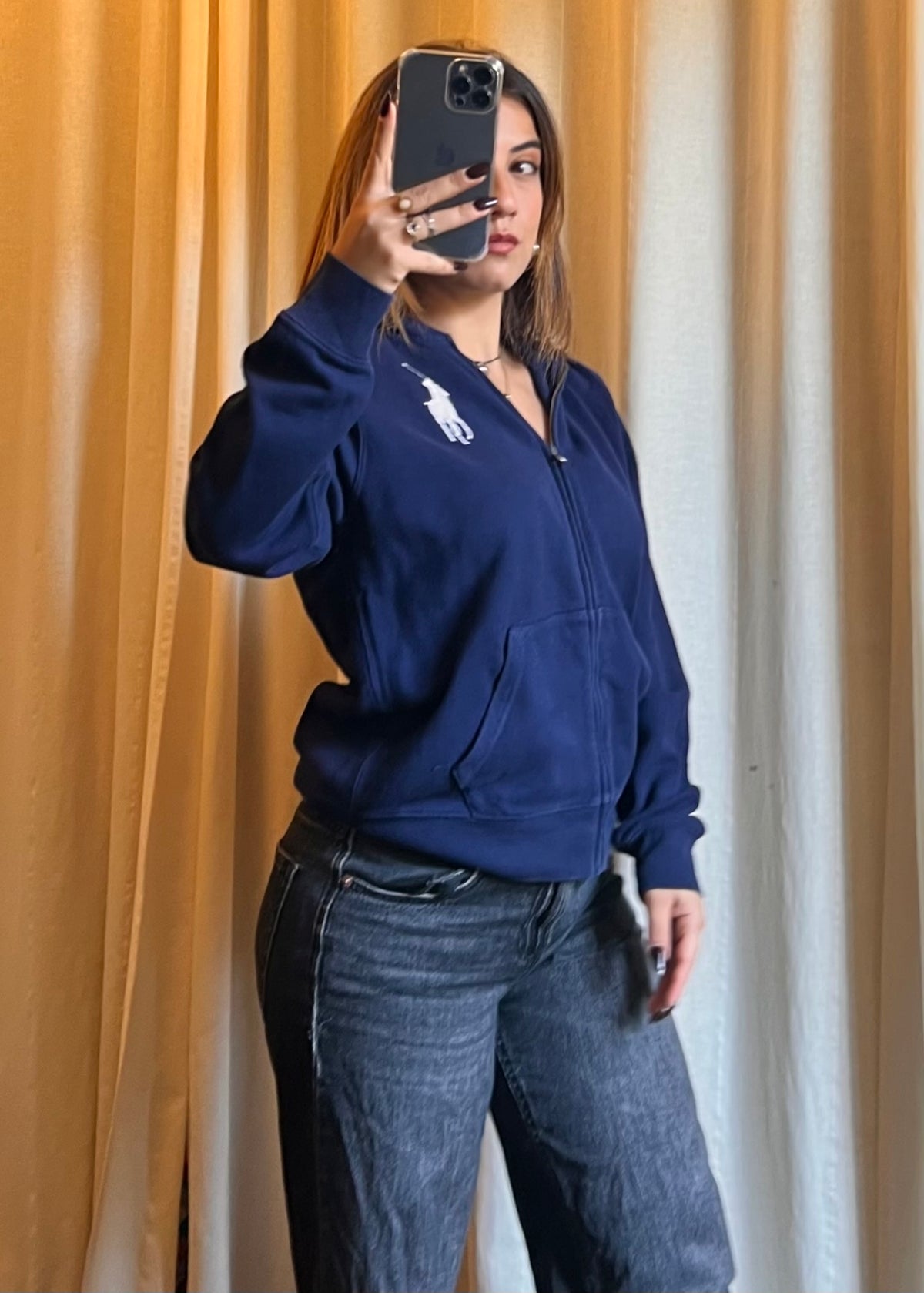 Felpa con Cappuccio Polo Ralph Lauren Blu Navy con Zip e Grafiche