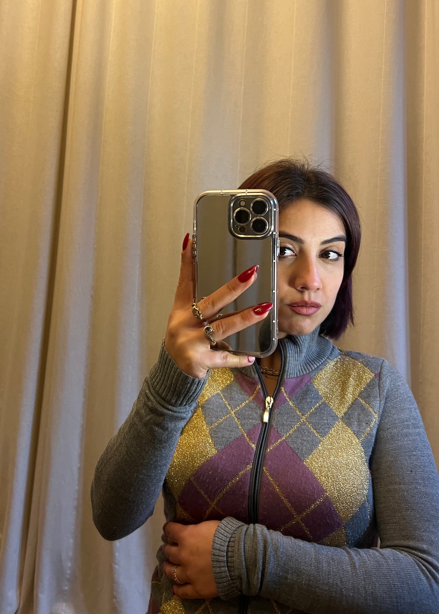 Maglione in lana  a rombi multicolor