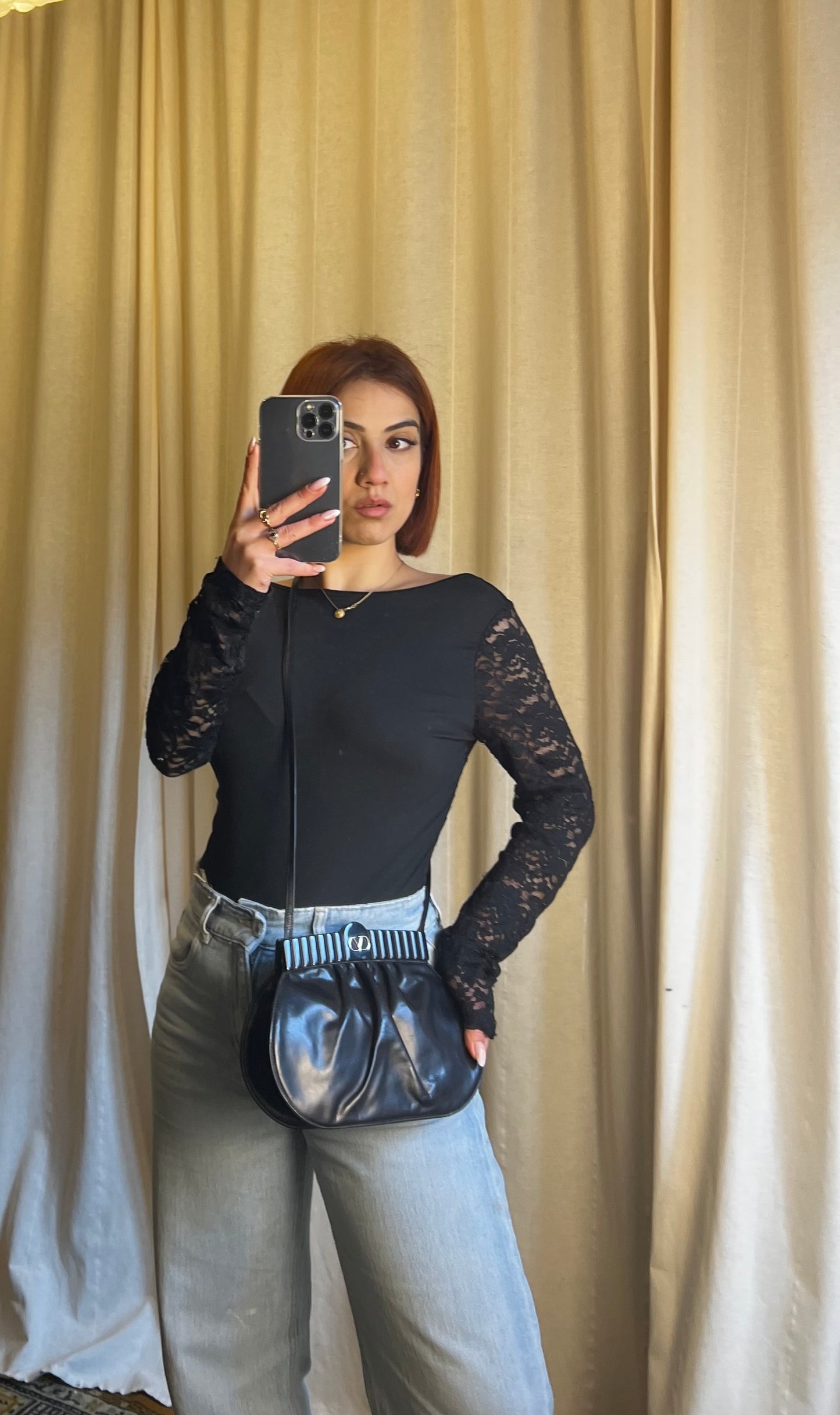 Valentino Garavani – Borsa Vintage a clutch/ Tracolla in Pelle Plissé