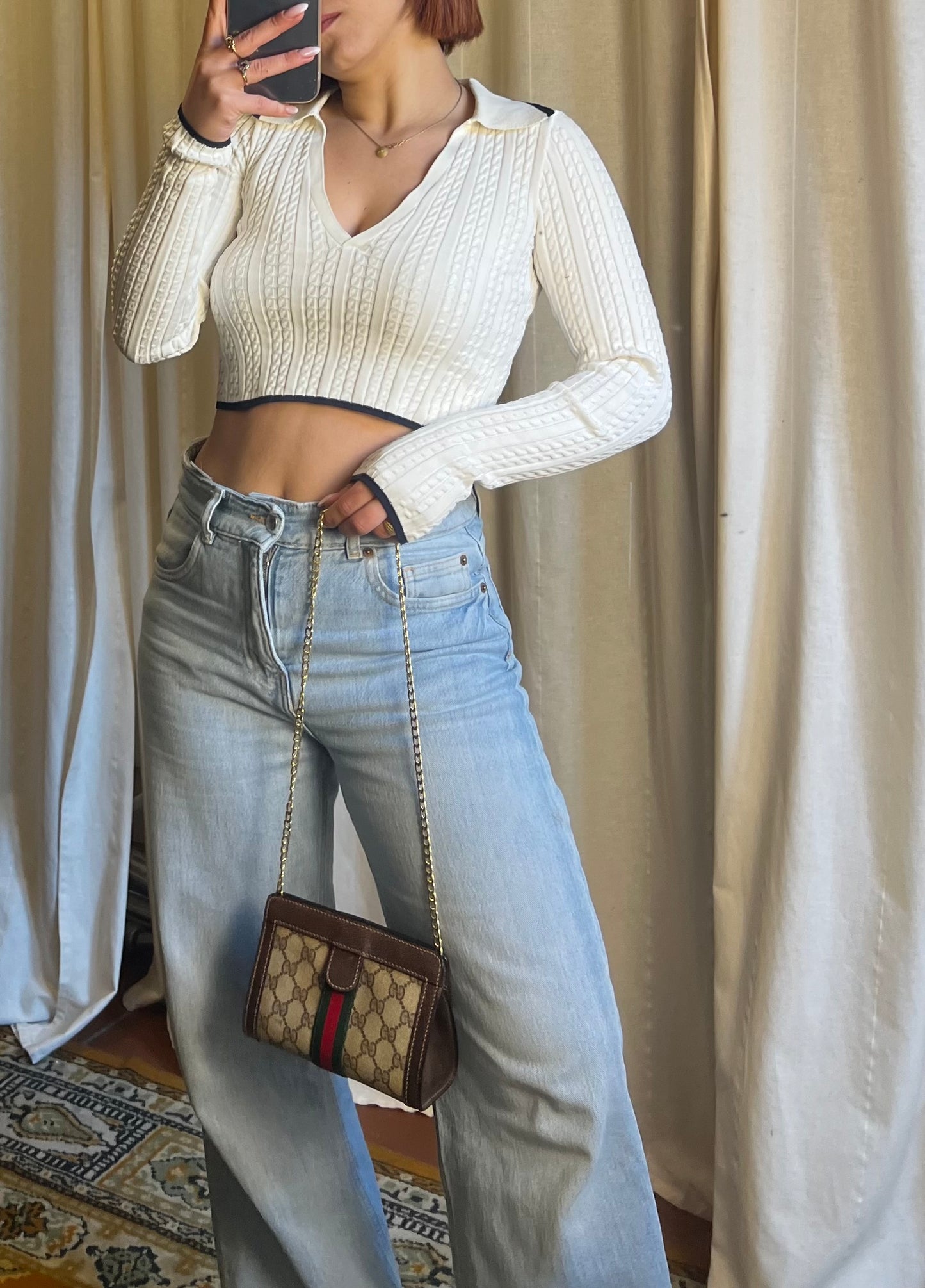 Gucci – Camera Bag Vintage in Tela GG Supreme e Pelle con Chain Custom Gold