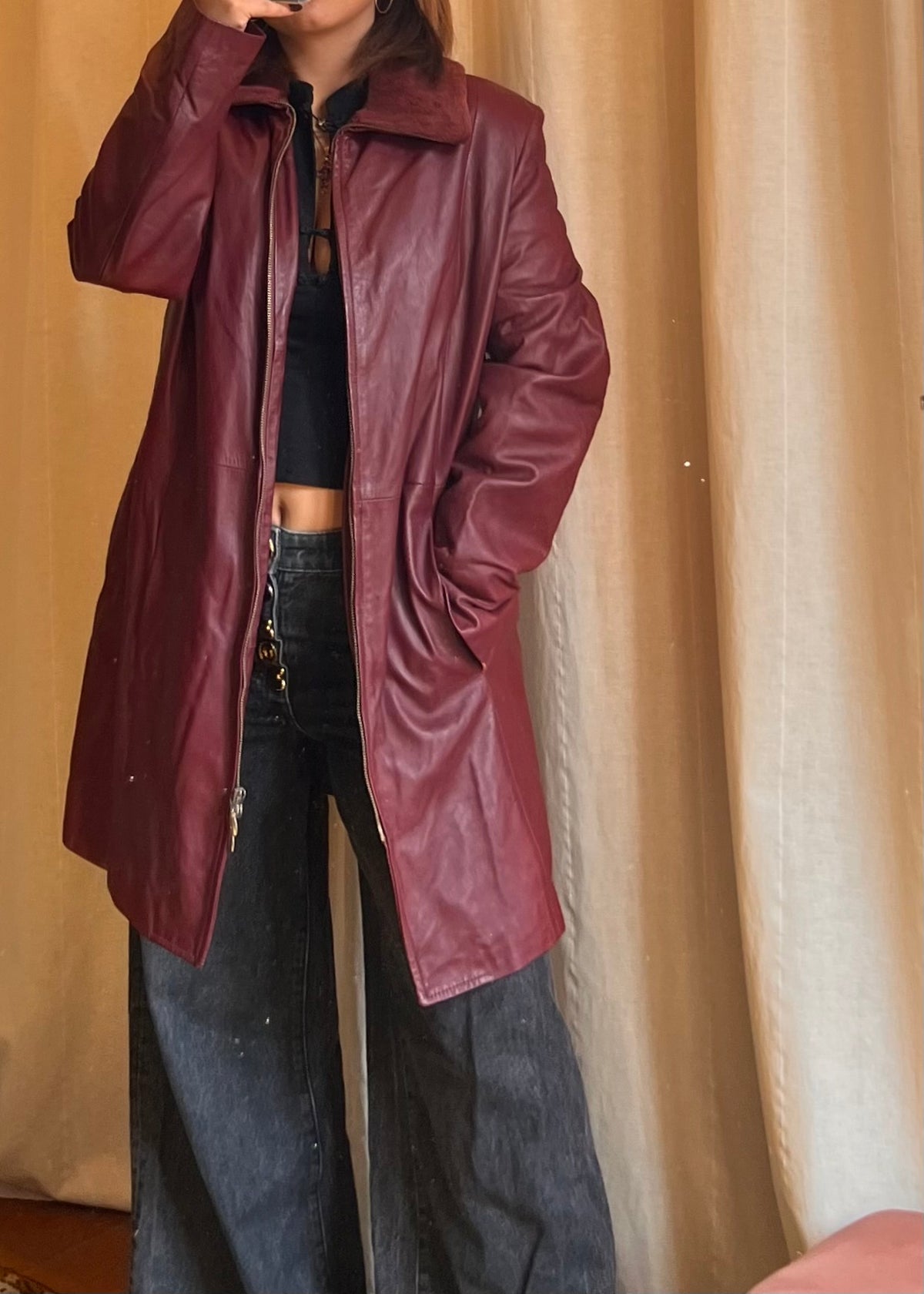 Cappotto di Vera Pelle Borgogna