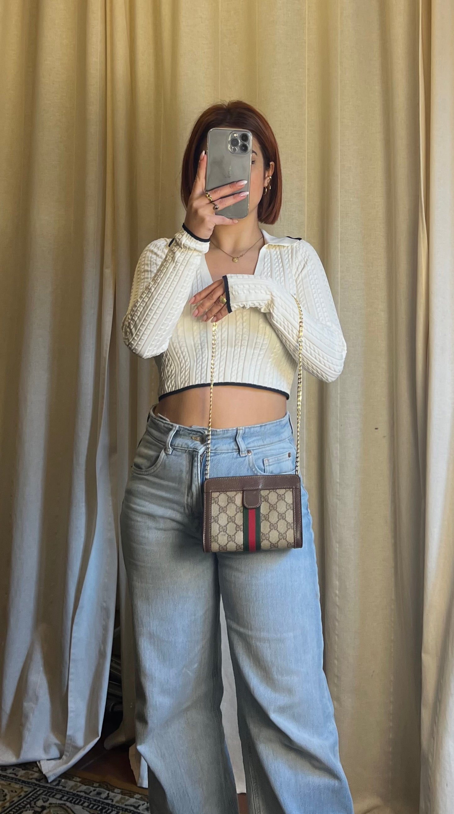 Gucci – Camera Bag Vintage in Tela GG Supreme e Pelle con Chain Custom Gold