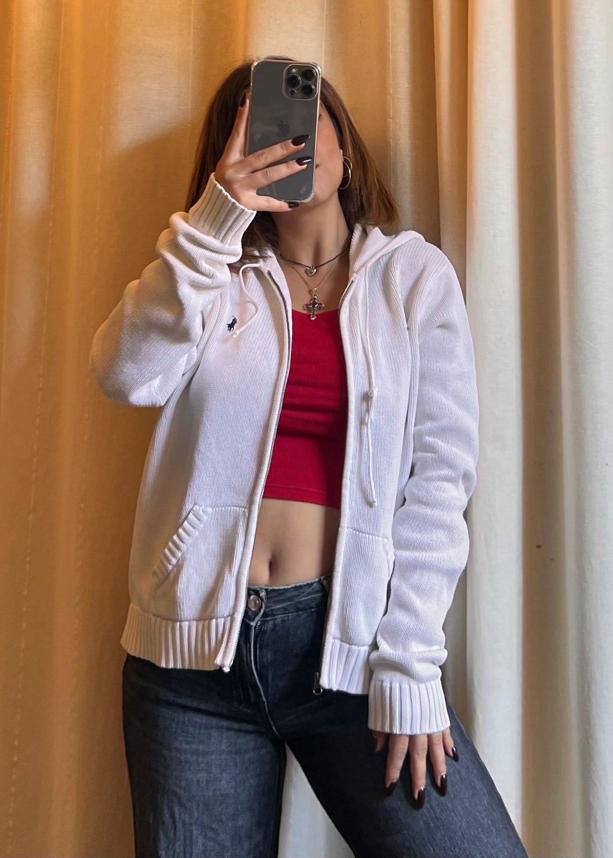 Felpa in maglia di cotone Ralph Lauren con cappuccio e zip – BIANCO (Tg. XL)