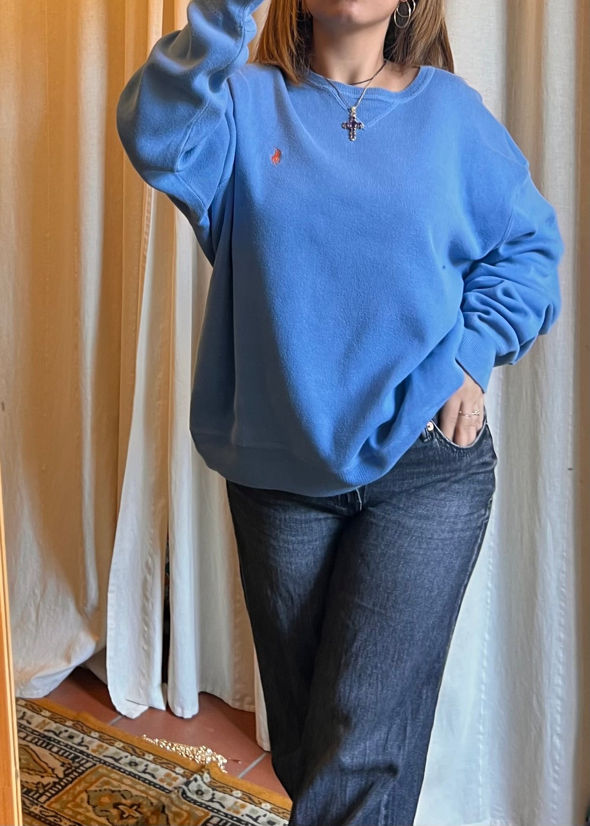 Felpa Vintage Polo Ralph Lauren – Azzurro Polvere – Taglia XL