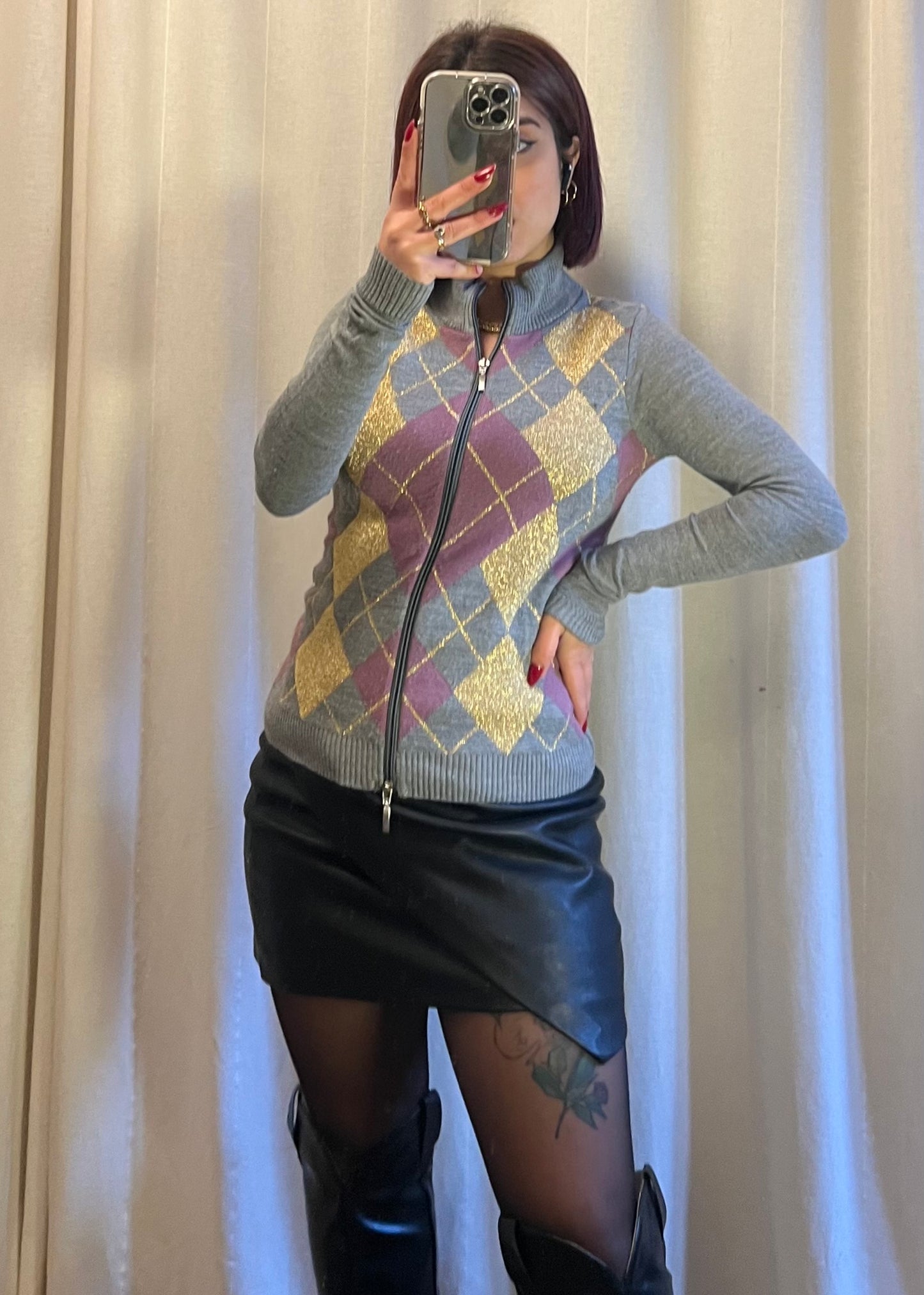 Maglione in lana  a rombi multicolor