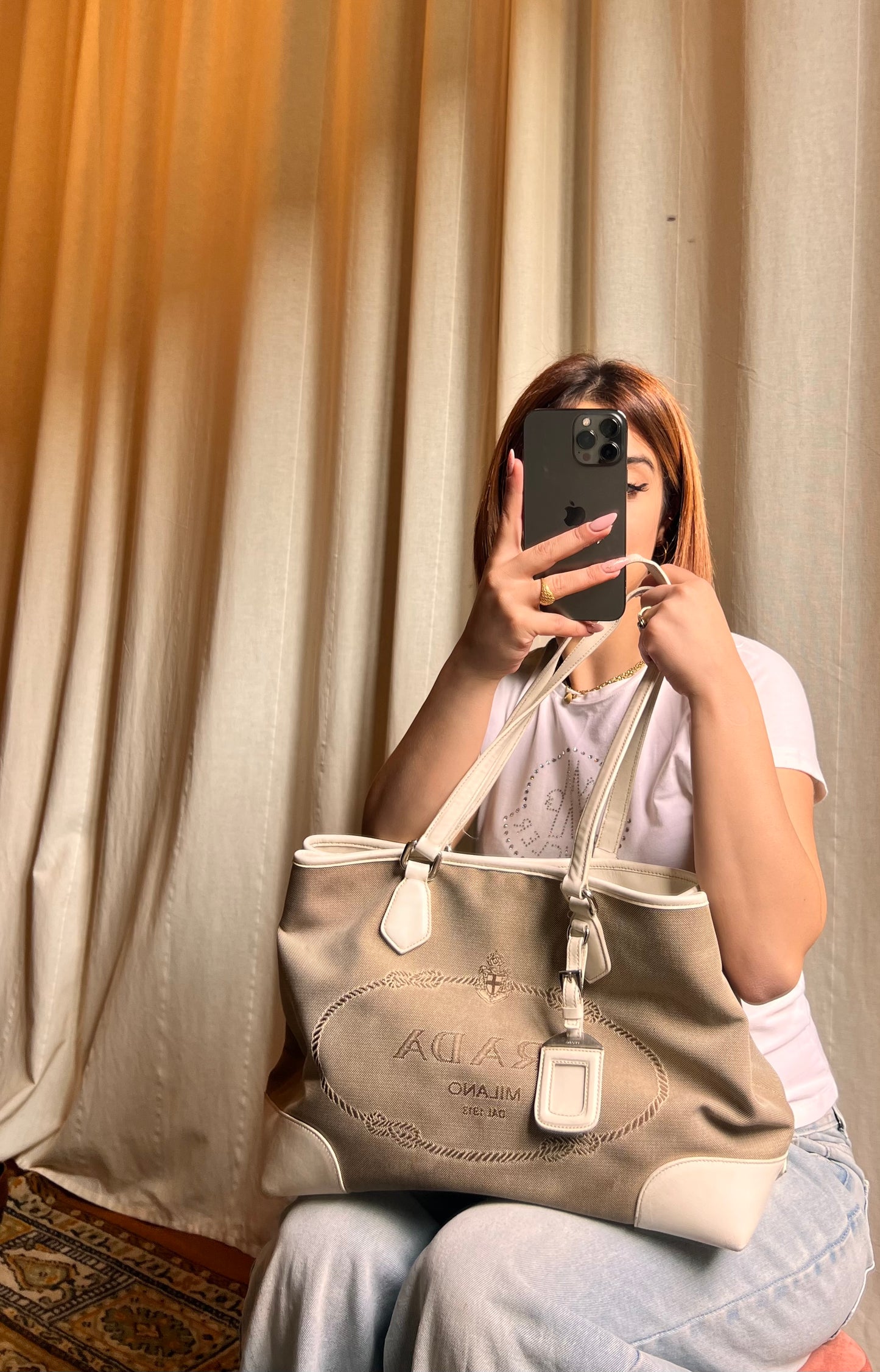 Prada Logo Jacquard Tote – Canvas & Leather