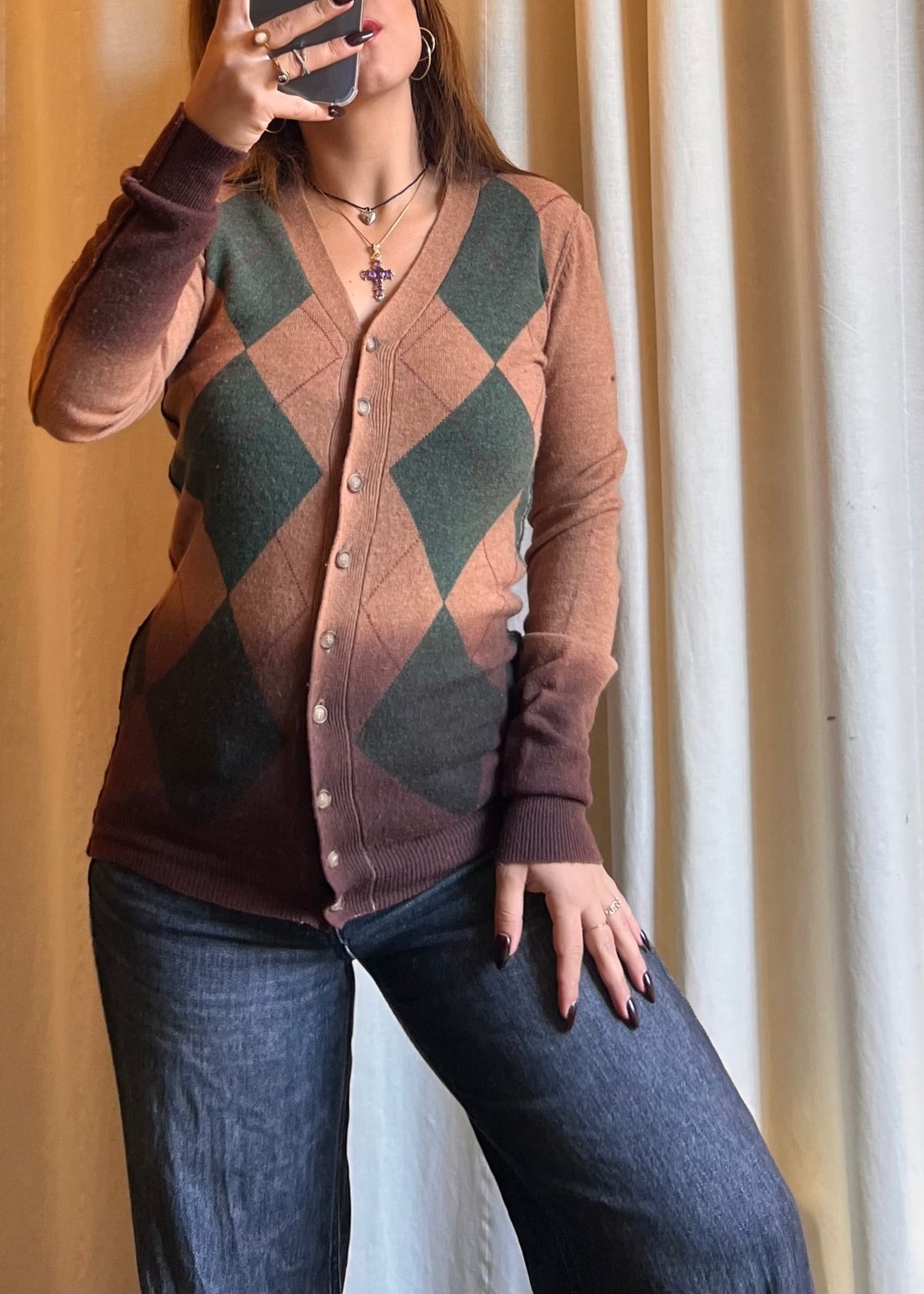 Cardigan D&G Dolce & Gabbana Vintage | Sfumato e Motivo a Rombi (Argyle)