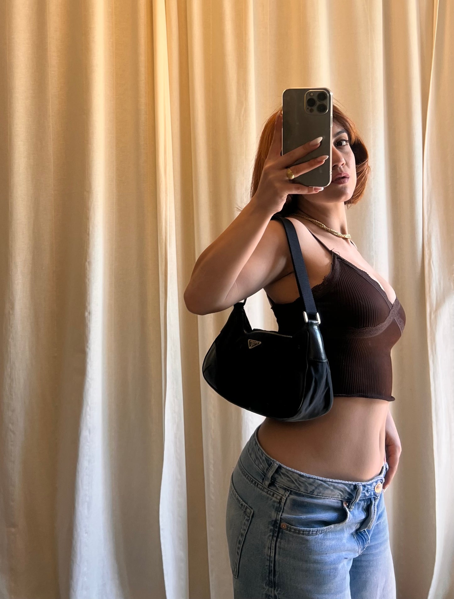 Borsa Hobo in Nylon e Pelle (Modello Re-Edition Style)