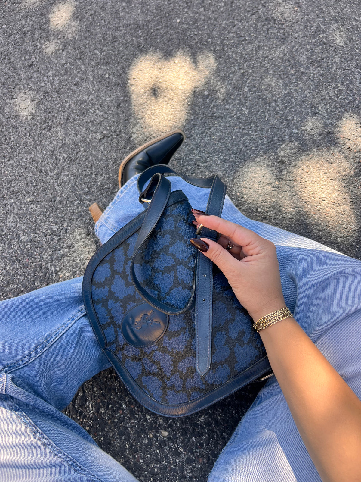 Borsa a Tracolla Vintage Yves Saint Laurent – Pattern Giraffa Blu e Nero