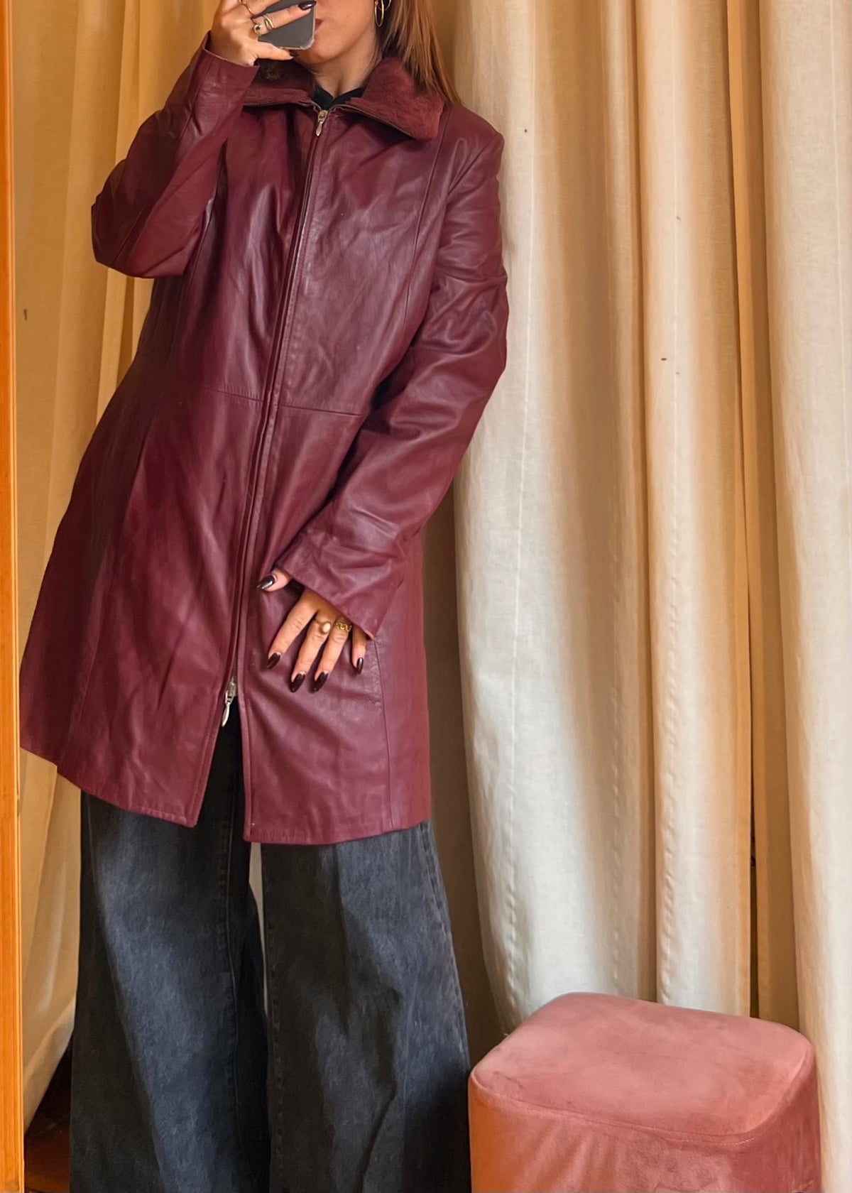 Cappotto di Vera Pelle Borgogna