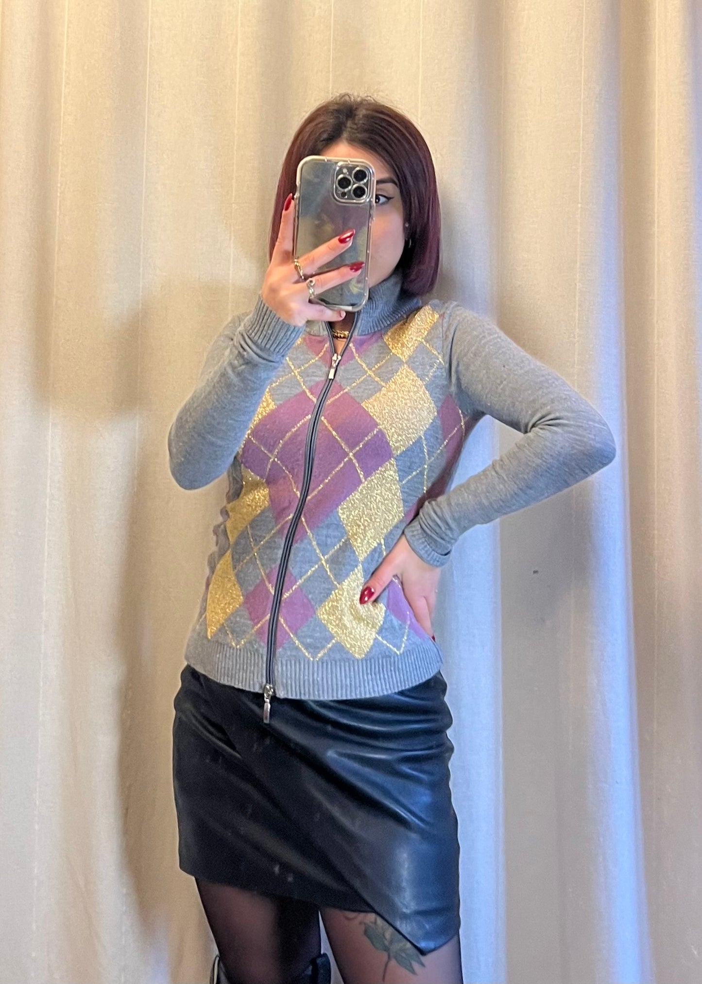 Maglione in lana  a rombi multicolor