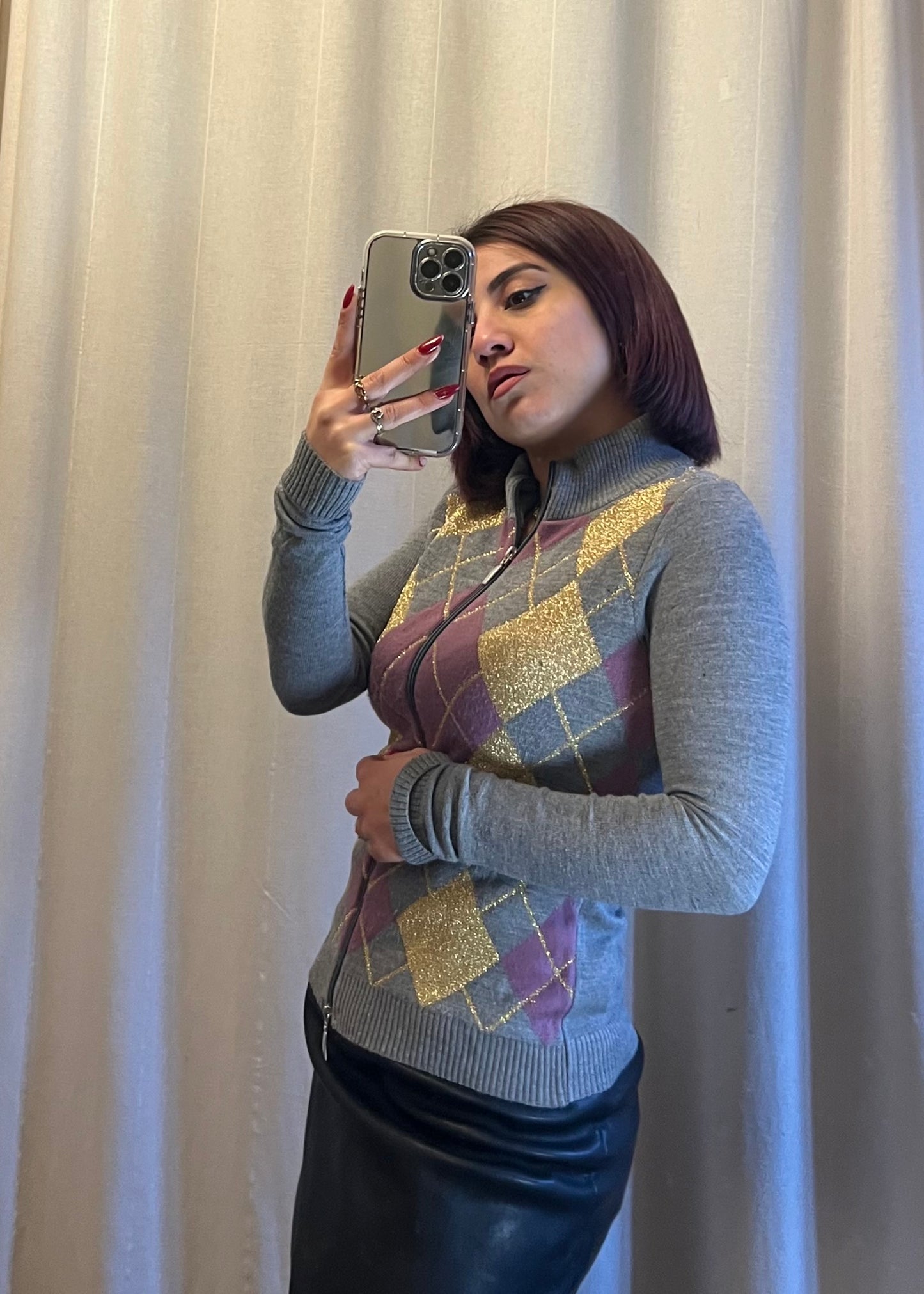 Maglione in lana  a rombi multicolor