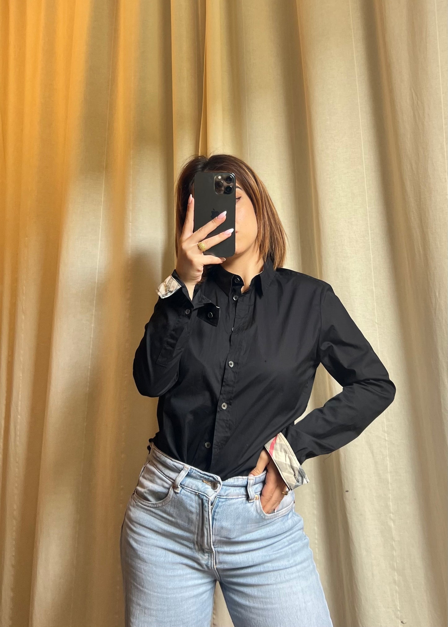 Camicia Donna Burberry Brit – Nera con Dettagli Check