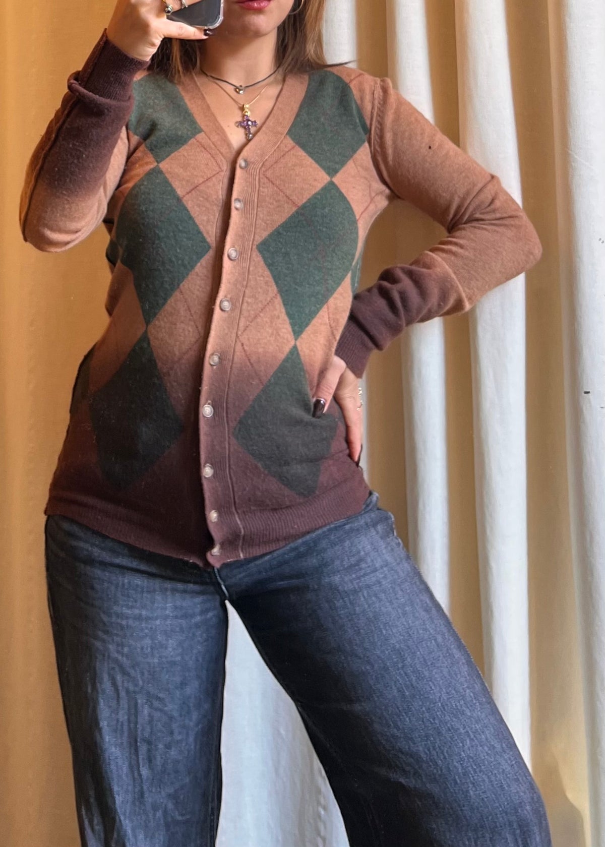 Cardigan D&G Dolce & Gabbana Vintage | Sfumato e Motivo a Rombi (Argyle)