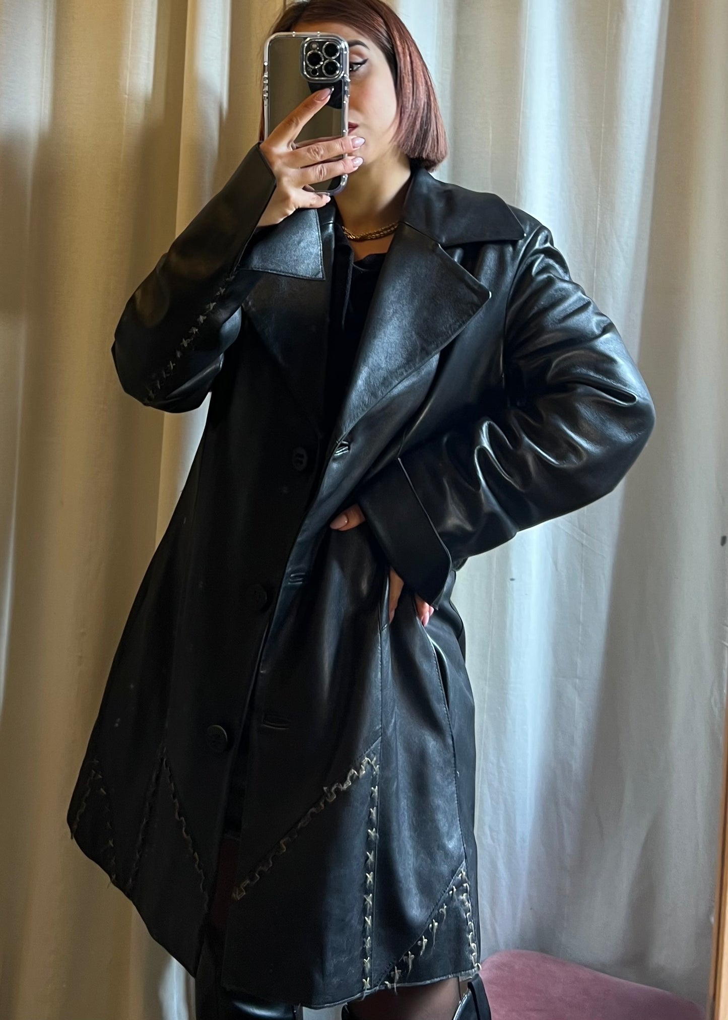 Giacca lunga in pelle