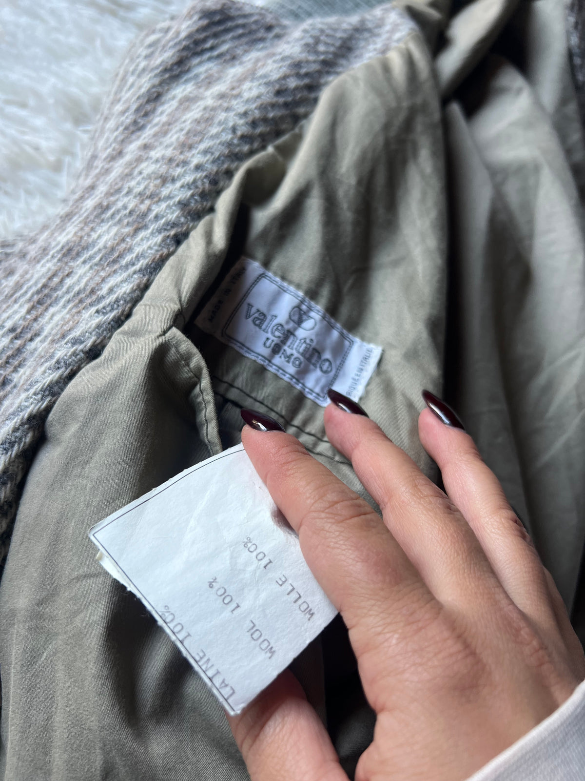 Bomber Valentino in 100% Lana – Pattern Spinato Beige/Grigio